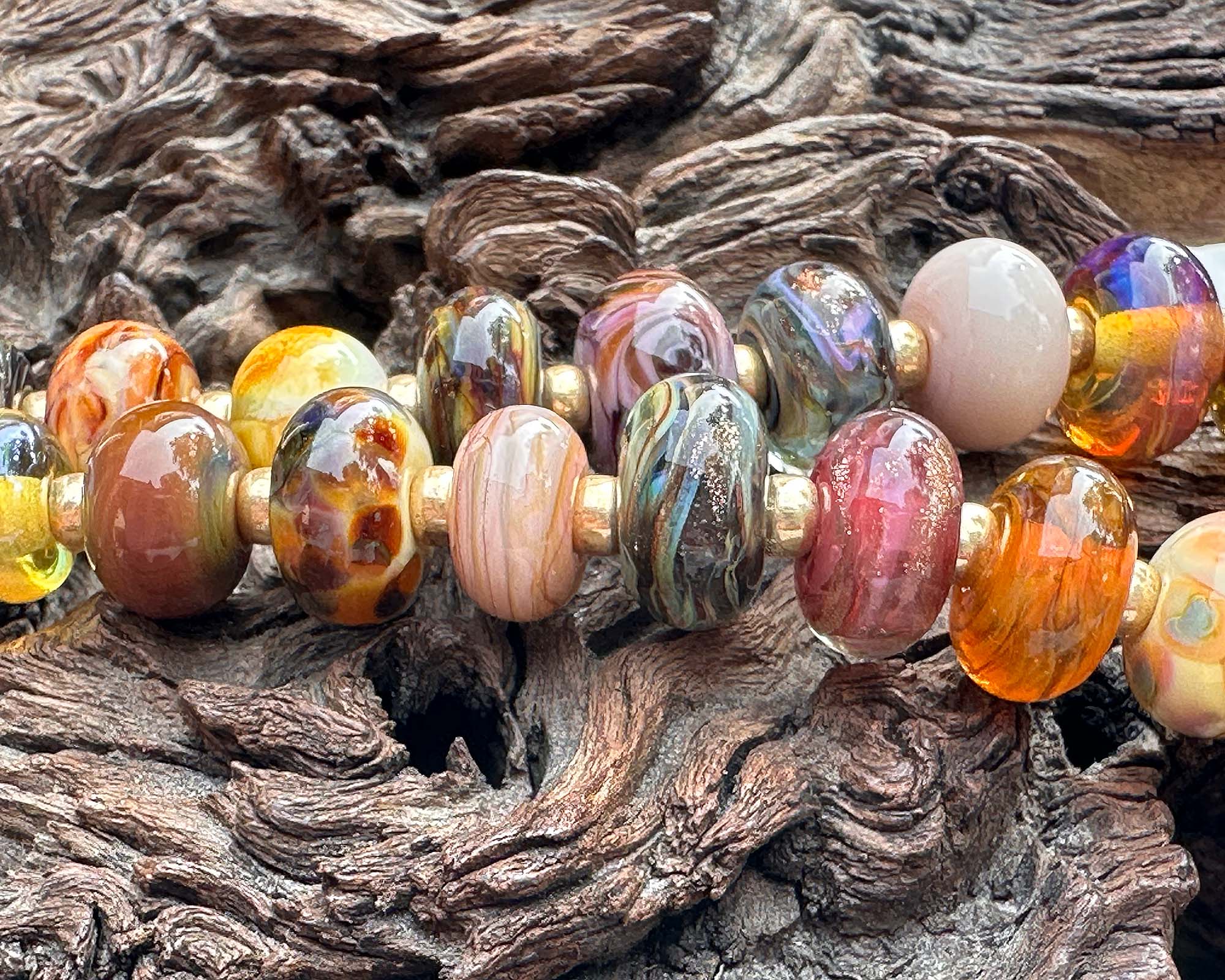 24-Piece Brown Lampwork Beads Set for Jewelry Making - Handmade Glass Beads for Bracelets, Necklaces & DIY Crafts - Perfect for Beaders and Artisans