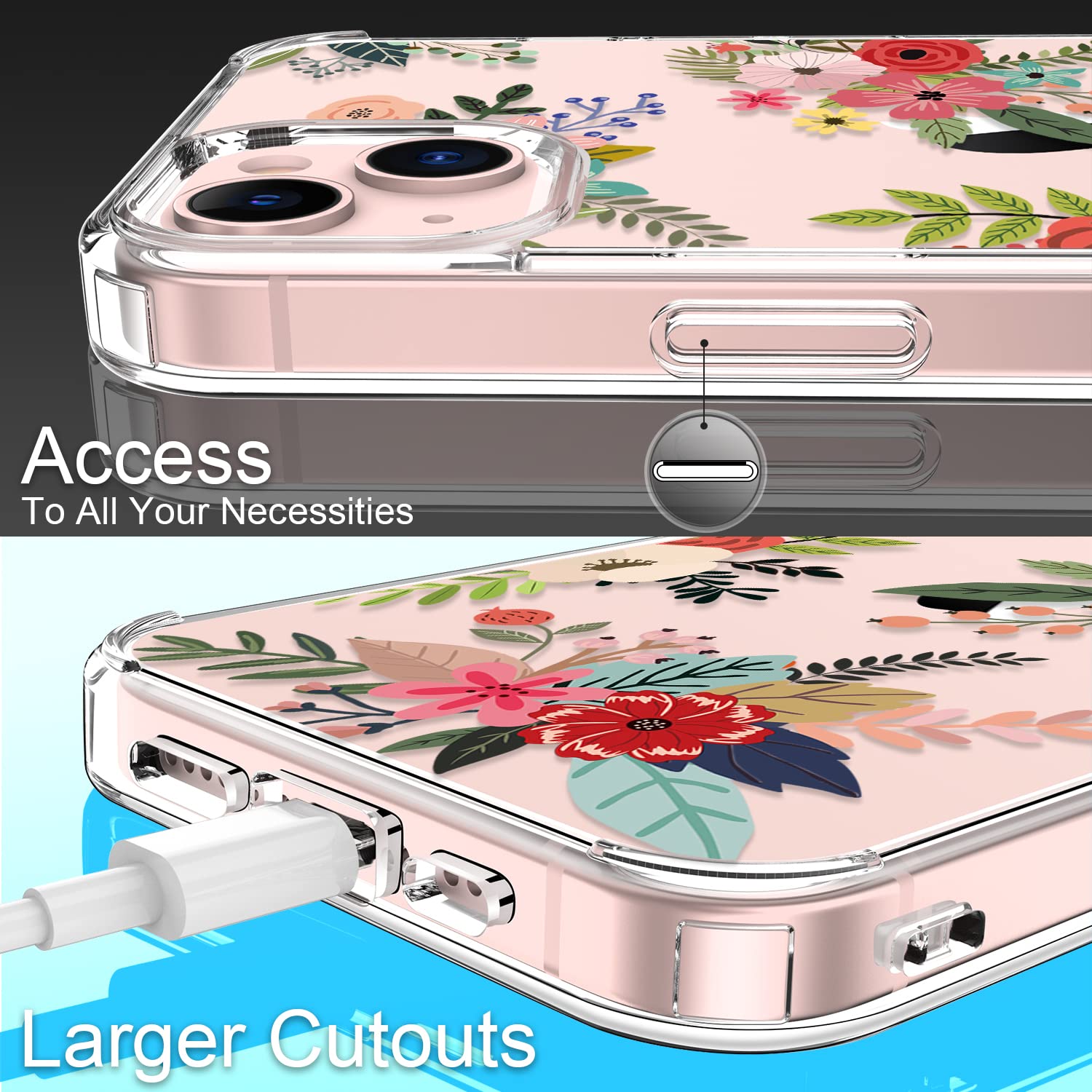 GiiKa iPhone 13 Case with Screen Protector - Clear Full Body Protective Floral Design Shockproof Hard Case with TPU Bumper Cover for Women & Girls | Perfect for Everyday Use, Work, School & Travel
