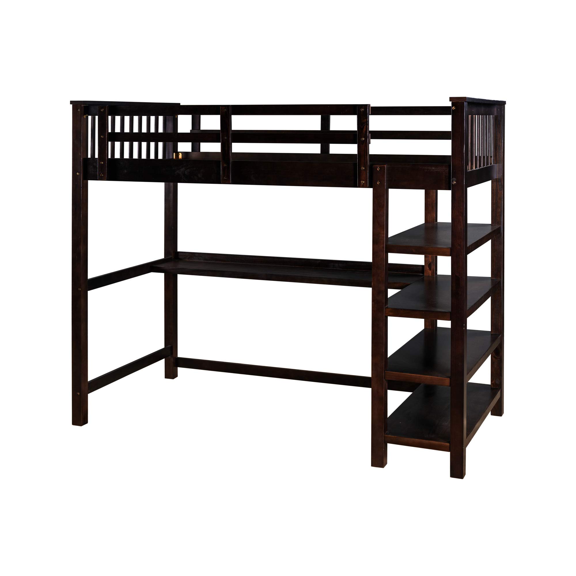 Harper & Bright Designs Twin Loft Bed with Desk, Storage Shelves, Ladder & Guard Rail - Sturdy Wood Loft Bed Frame for Kids, Teens & Adults (Espresso) - Perfect for Small Bedrooms, Dorms & Studio Apartments