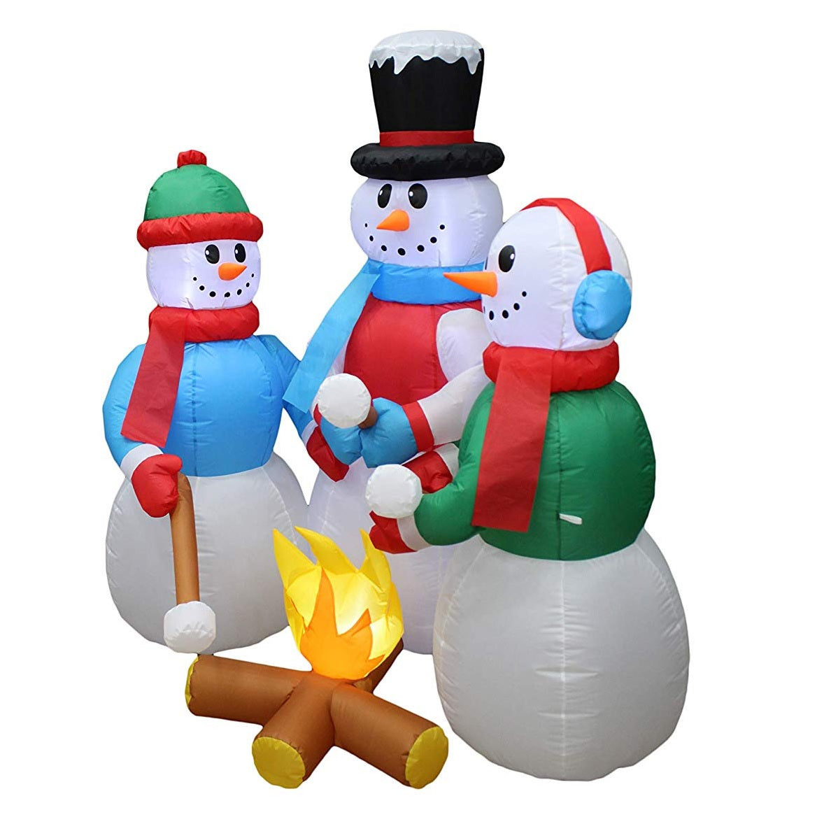 6' Inflatable Snowman Family Christmas Decoration - Outdoor Yard Decor for Holidays, Roasting Marshmallows Over Campfire Scene - Perfect for Front Lawn, Garden, and Seasonal Festivities