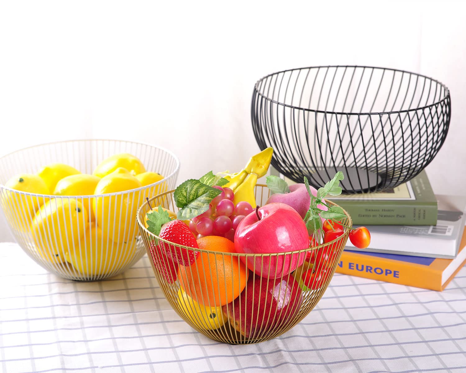 Stainless Steel Wire Fruit Basket - Round Gold Metal Fruit Bowl for Kitchen Countertop | Rust-Proof & Durable Fruit Holder for Dining Table, Pantry, or Farmhouse Decor