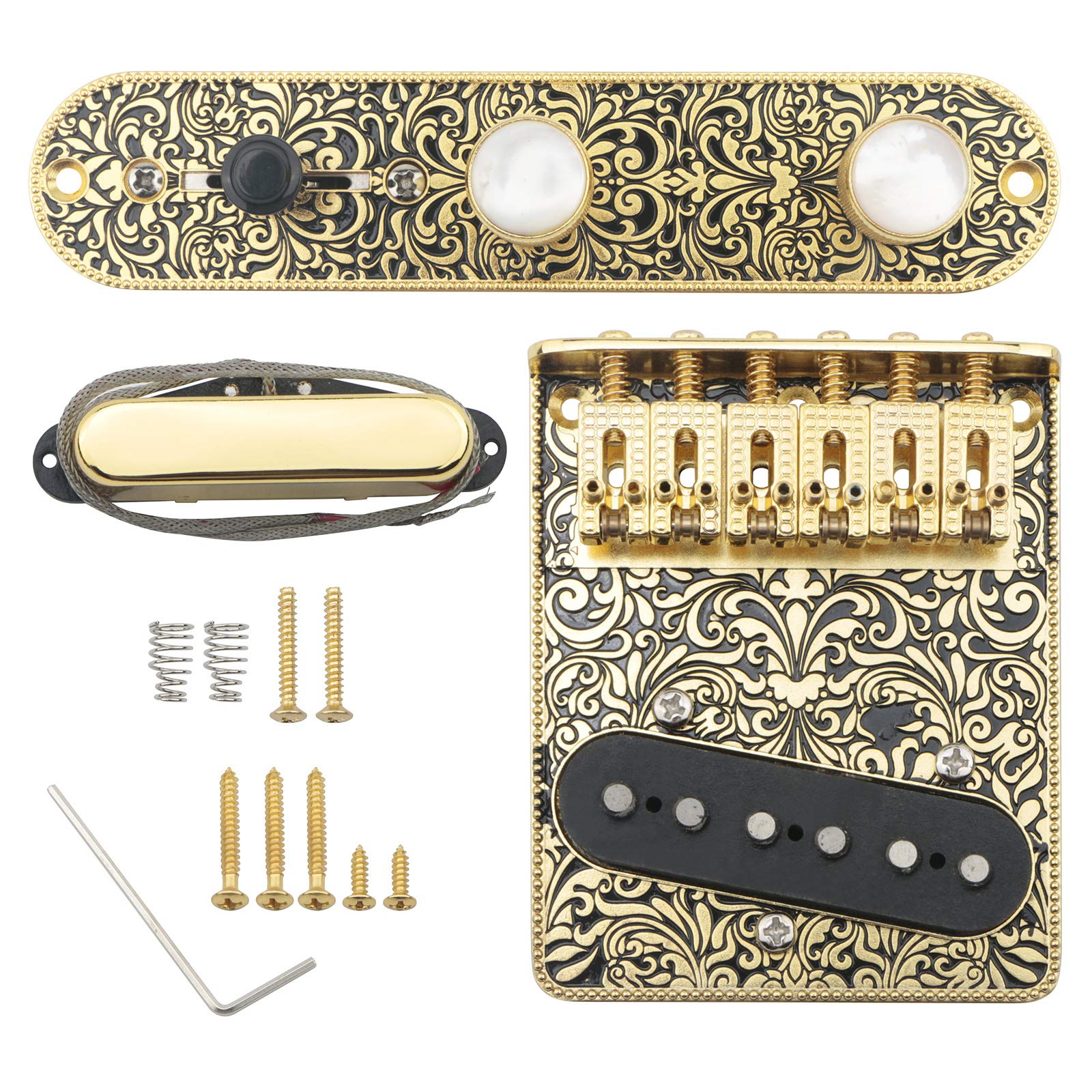 Vintage Electric Guitar Parts Set - 6 String Saddle Bridge Plate, 3-Way Switch Control Plate, Neck Pickup & Tailpiece | Perfect for DIY Guitar Repair & Upgrades