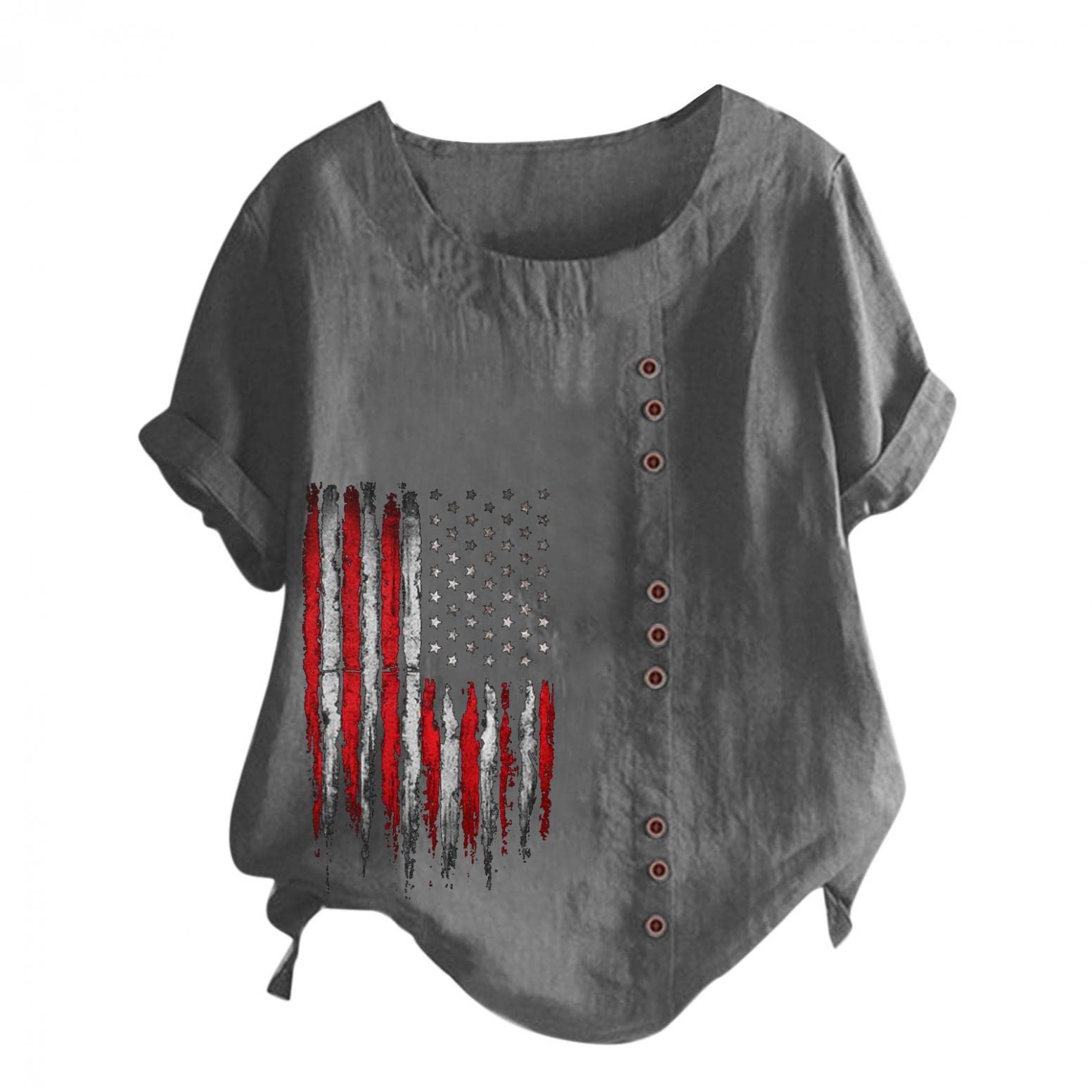 Women's Floral Graphic Tee - Short Sleeve Cotton Linen Shirt, Casual Boatneck Top for Summer | Perfect for Beach Outings, Weekend Brunch & Vacation Wear