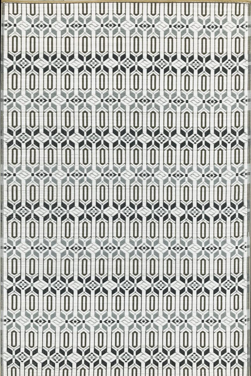 Mad Mats Geometric 5x8 Grey & White Reversible Outdoor Rug - Waterproof Plastic Patio Mat for Poolside, Deck, Porch, Camping & RV - Durable Floor Covering for Backyard, Mudroom & Outdoor Living Spaces