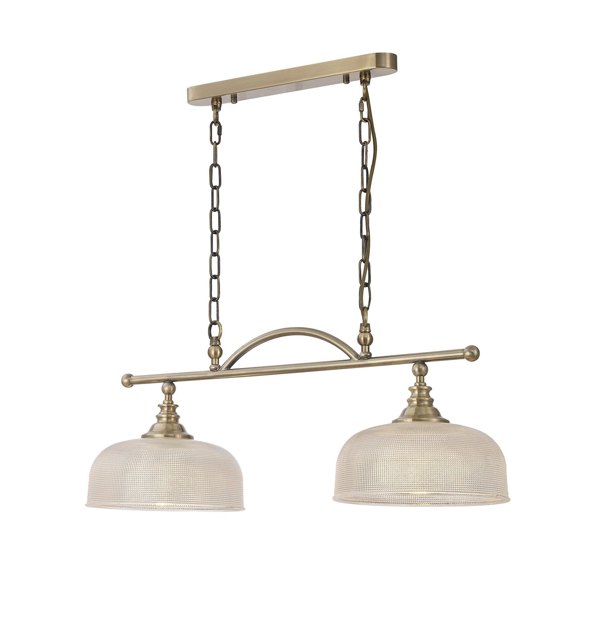 Cleron Semi Flush Mount Ceiling Light - Adjustable 2/3 Light Kitchen Lighting Fixture with E27 Socket in Satin Nickel, Polished Nickel & Antique Brass Finish - Prismatic Glass Shade for Dining Room, Bedroom or Hallway Lighting
