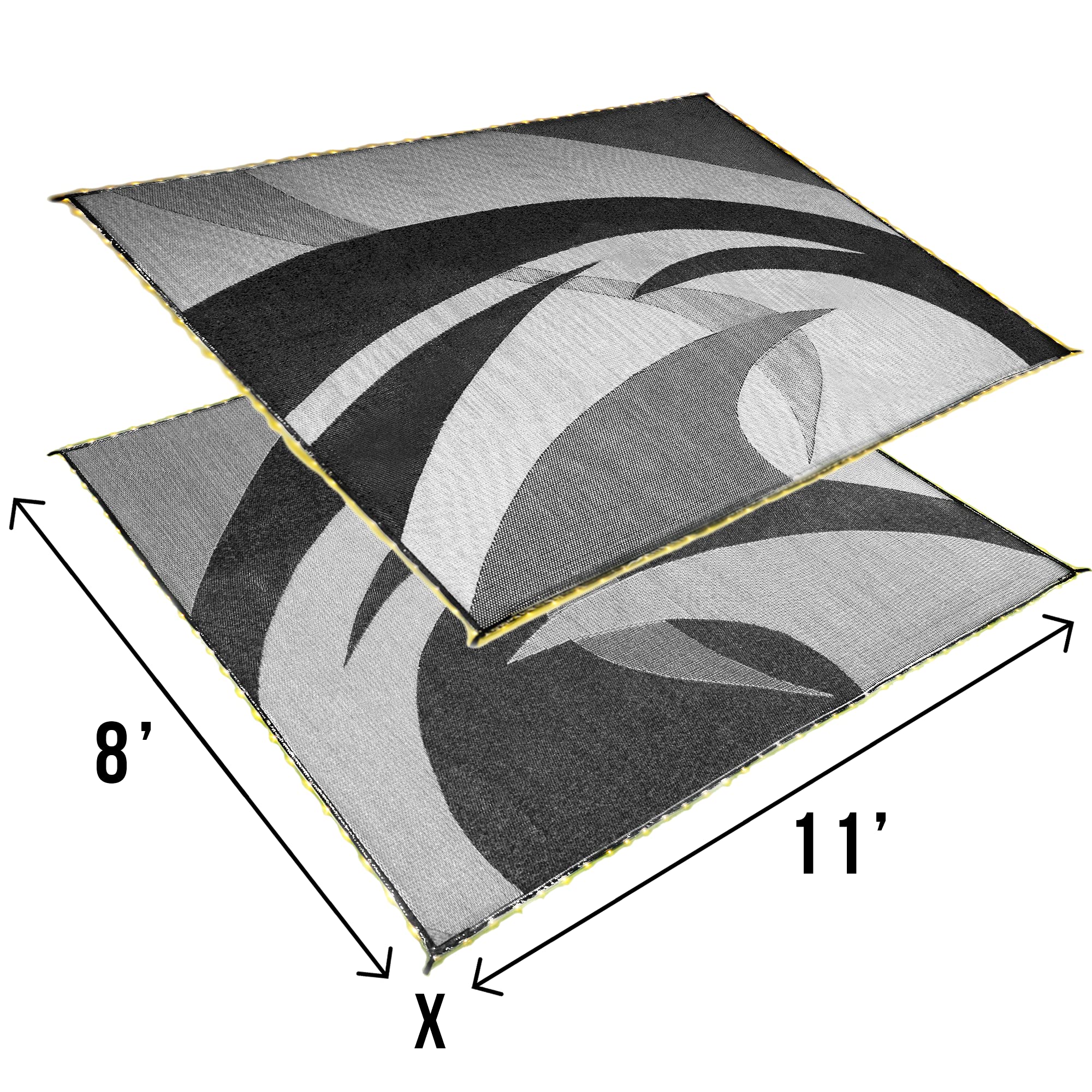 Premium 8x11ft LED Illuminated Outdoor Patio Mat - Waterproof Camping Mat for RV, Backyard, Deck & Picnic - Stylish Black/White Design - Perfect for Camping, Tailgating & Outdoor Gatherings