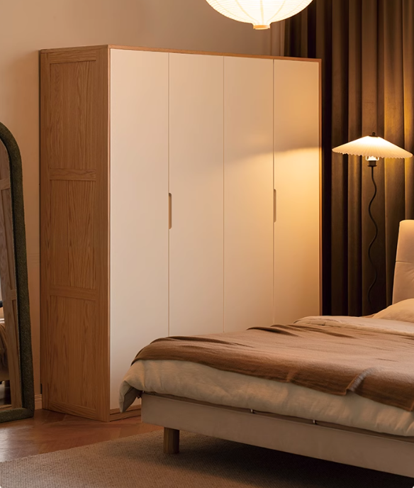 Solid Oak Wood Wardrobe & Floor Cabinet Set - Durable Storage for Bedroom, Closet, and Living Room Organization
