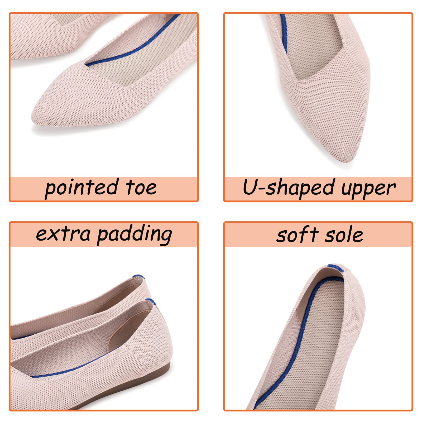 Women's Pointed Toe Ballet Flats - Knit Dress Shoes with Low Wedge | Comfortable Slip On Flats for Women | Classic Soft Ballet Shoes for Work, Office & Casual Wear
