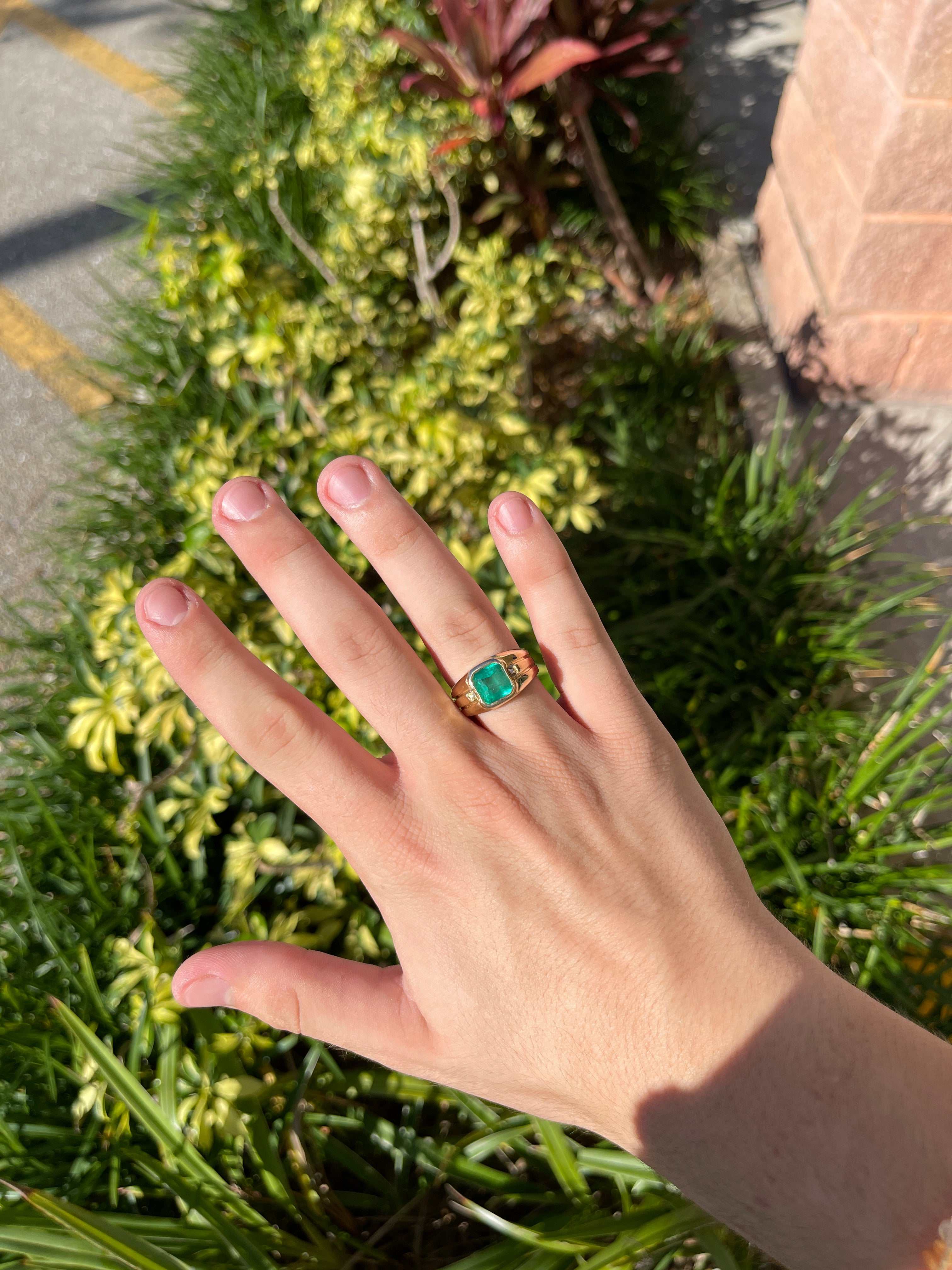 3.56 TCW Men's Emerald and Diamond Accent 14K Yellow Gold Ring for Wedding, Engagement & Special Occasions