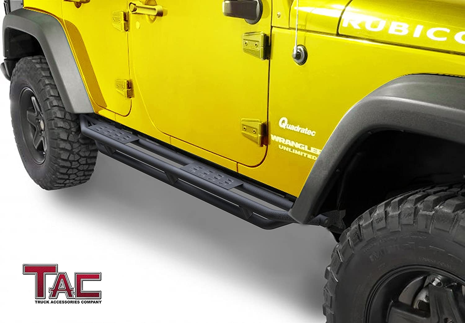 TAC Running Boards for 2007-2018 Jeep Wrangler JK 4 Door (Not for 2018 Wrangler JL) - Textured Black Side Steps Nerf Bars Step Rails - Off-Road Exterior Accessories for Enhanced Entry & Protection