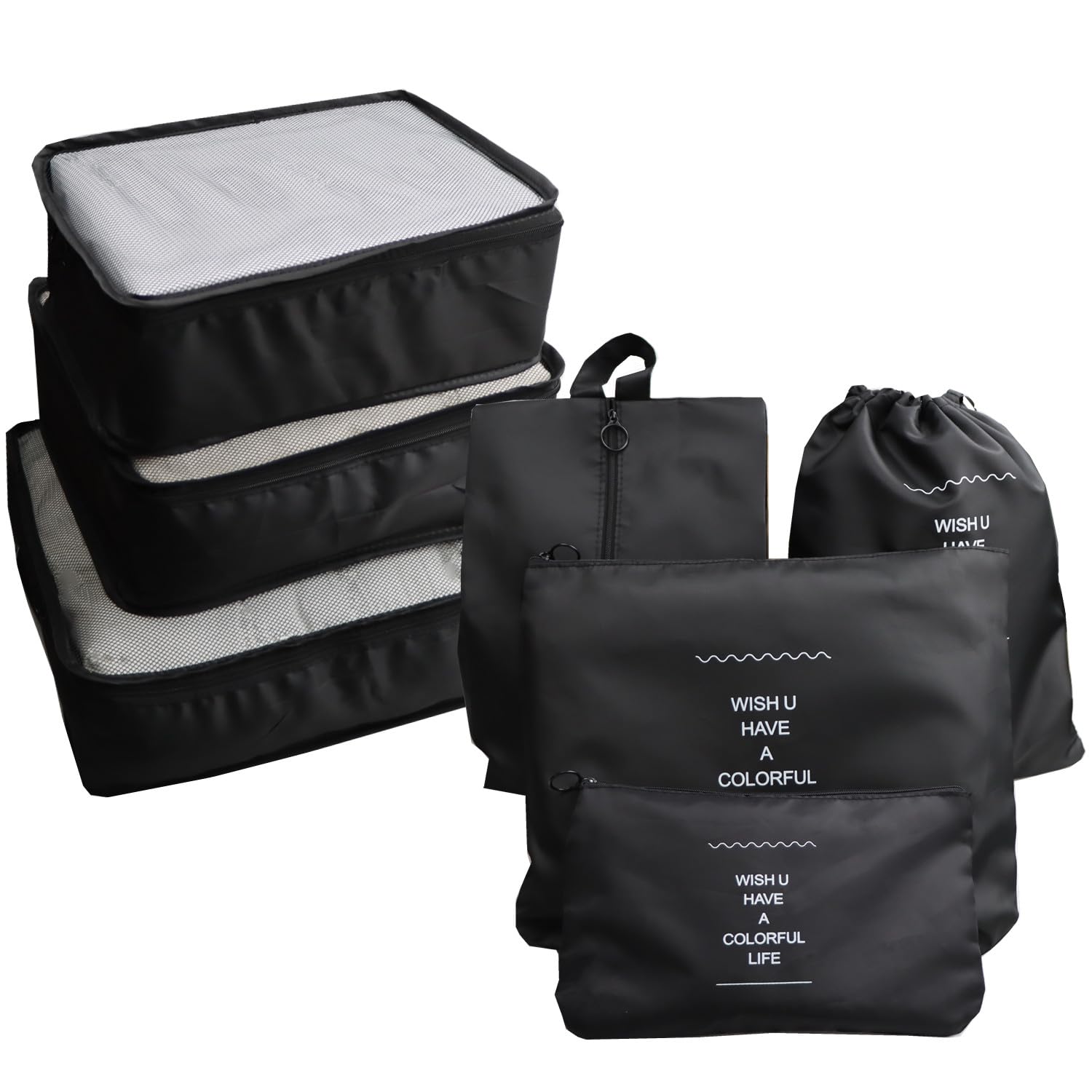 7-Piece Packing Cubes Set - Travel Organizer & Compression Storage Bags for Luggage, Suitcases & Backpacks - Perfect for Clothes, Underwear & Cosmetics (Black) - Ideal for Business Trips, Vacations & Weekend Getaways