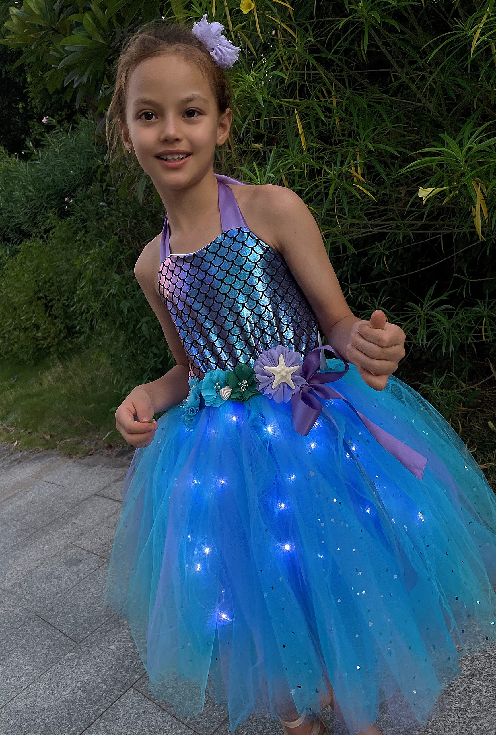 **LED Light Up Mermaid Costume for Girls - Glowing Mermaid Dress for Birthday, Halloween & Dress Up - Perfect for Parties, Themed Events & Underwater Adventures**
