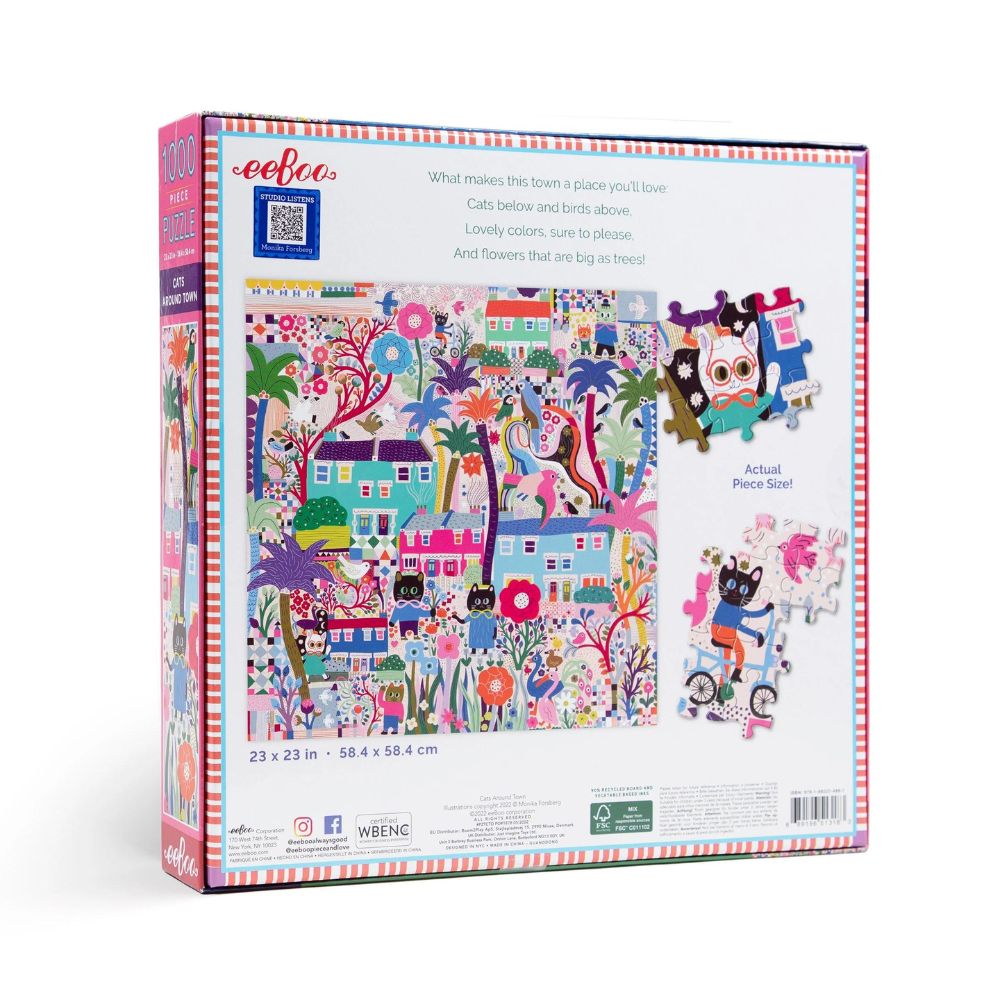 eeBoo 1000 Piece Jigsaw Puzzle - Cats Around Town - Fun Family Activity & Home Decor for Puzzle Lovers