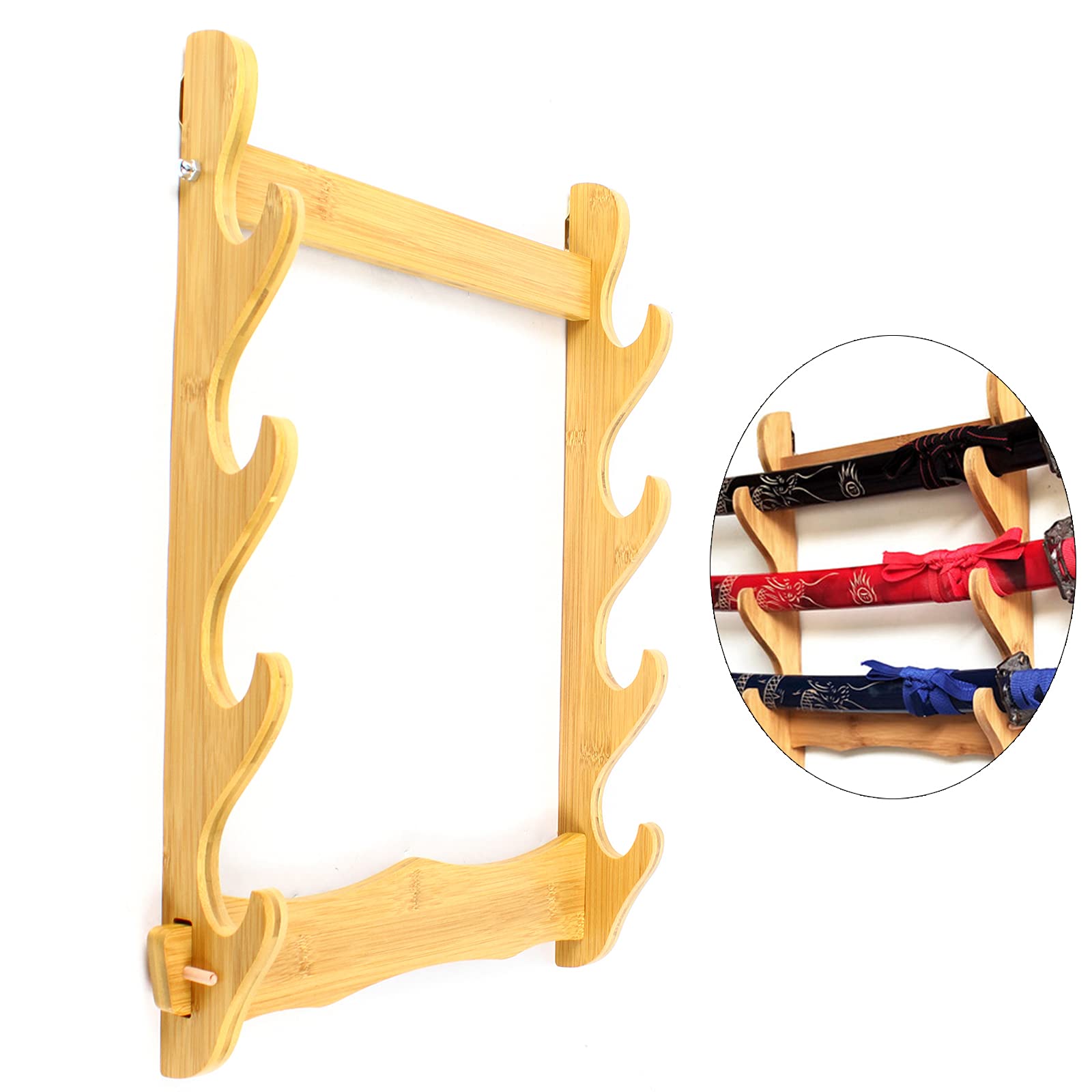 4-Layer Bamboo Display Stand - Wall Mount Storage Rack for Katana, Flute, Lamps & Home Decor | Space-Saving Organizer for Bedroom, Living Room & Office