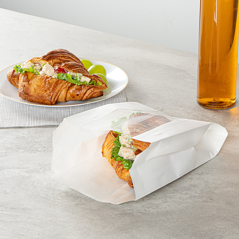White Paper Bread Bags - Micro Perforated, Greaseproof, Wheat Pattern (4.75