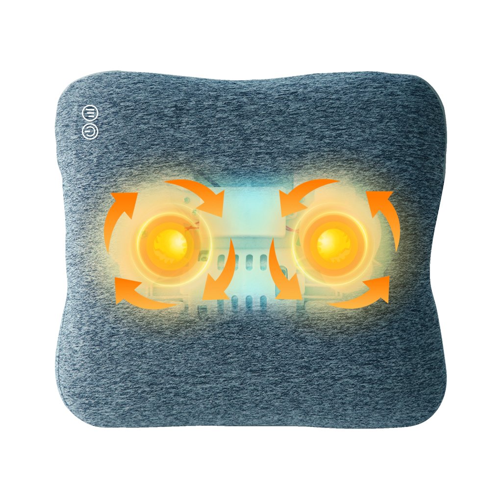 Bravo Shiatsu 4D Kneading Deep Tissue Massage Pillow - Grey Blue for Neck, Back & Shoulder Pain Relief - Perfect for Home, Office & Car Use
