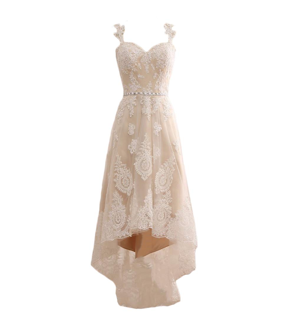 Elegant Tsbridal Detachable Lace Skirt Wedding Dress with Spaghetti Straps | High-Low Hem Bridal Gown for Beach, Garden & Outdoor Ceremonies