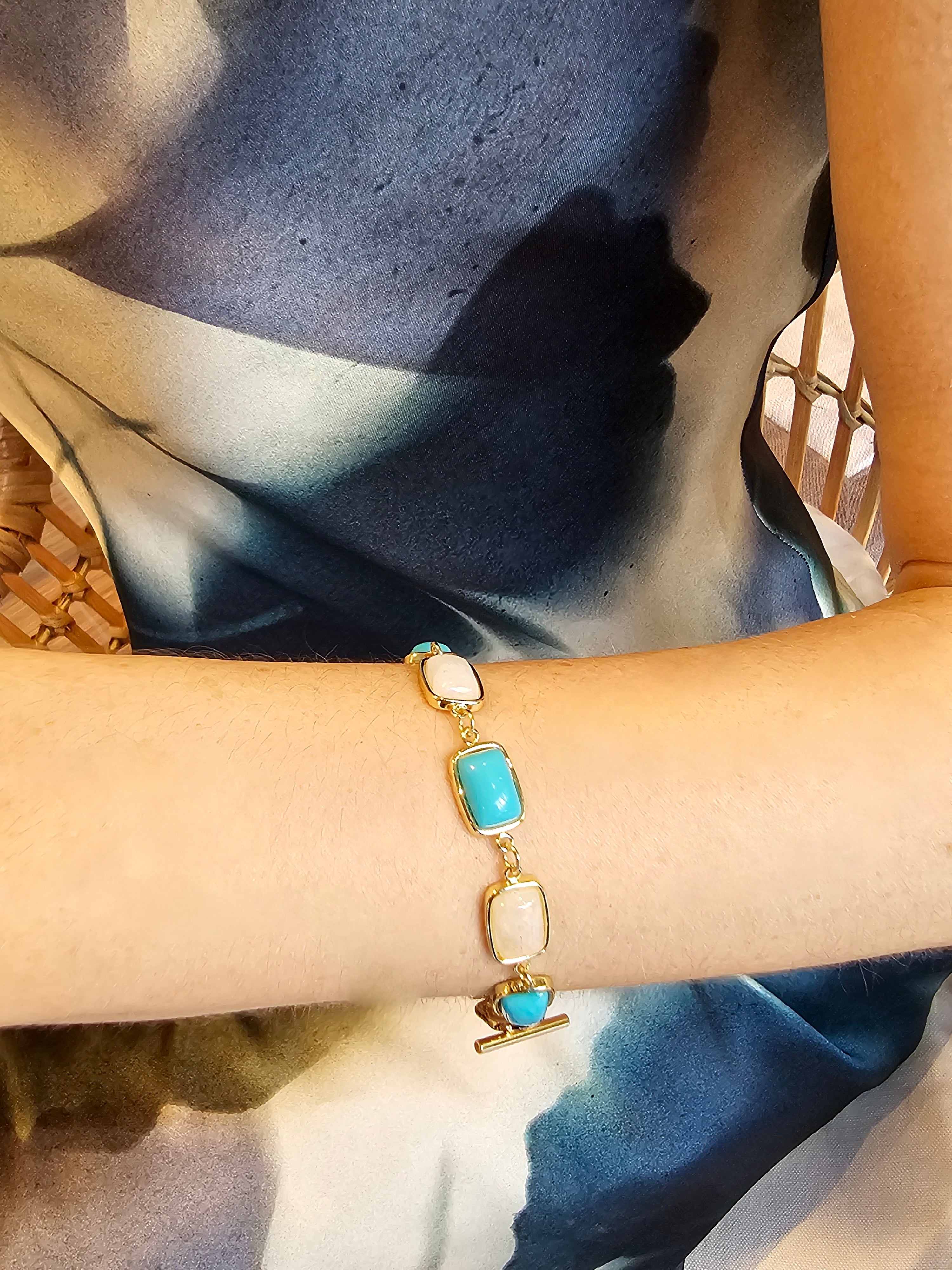 Elegant Turquoise and White Moonstone Bracelet PB006 - Perfect for Boho Chic Style & Spiritual Healing Jewelry
