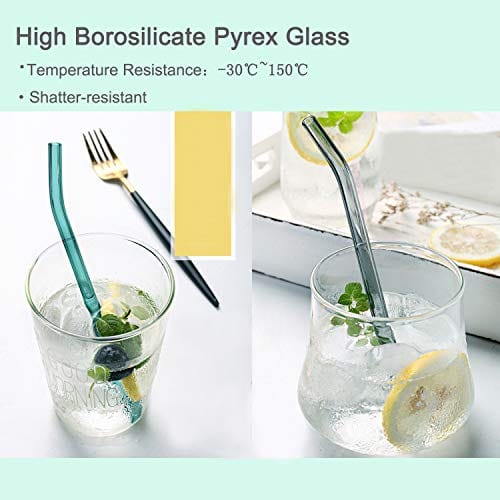 Brilife 8-Pack Reusable Borosilicate Glass Straws - 8.5x8mm, Eco-Friendly Drinking Straws with 2 Cleaning Brushes (Multiple Colors) - Perfect for Smoothies, Cocktails, Iced Coffee & Home/Office Use