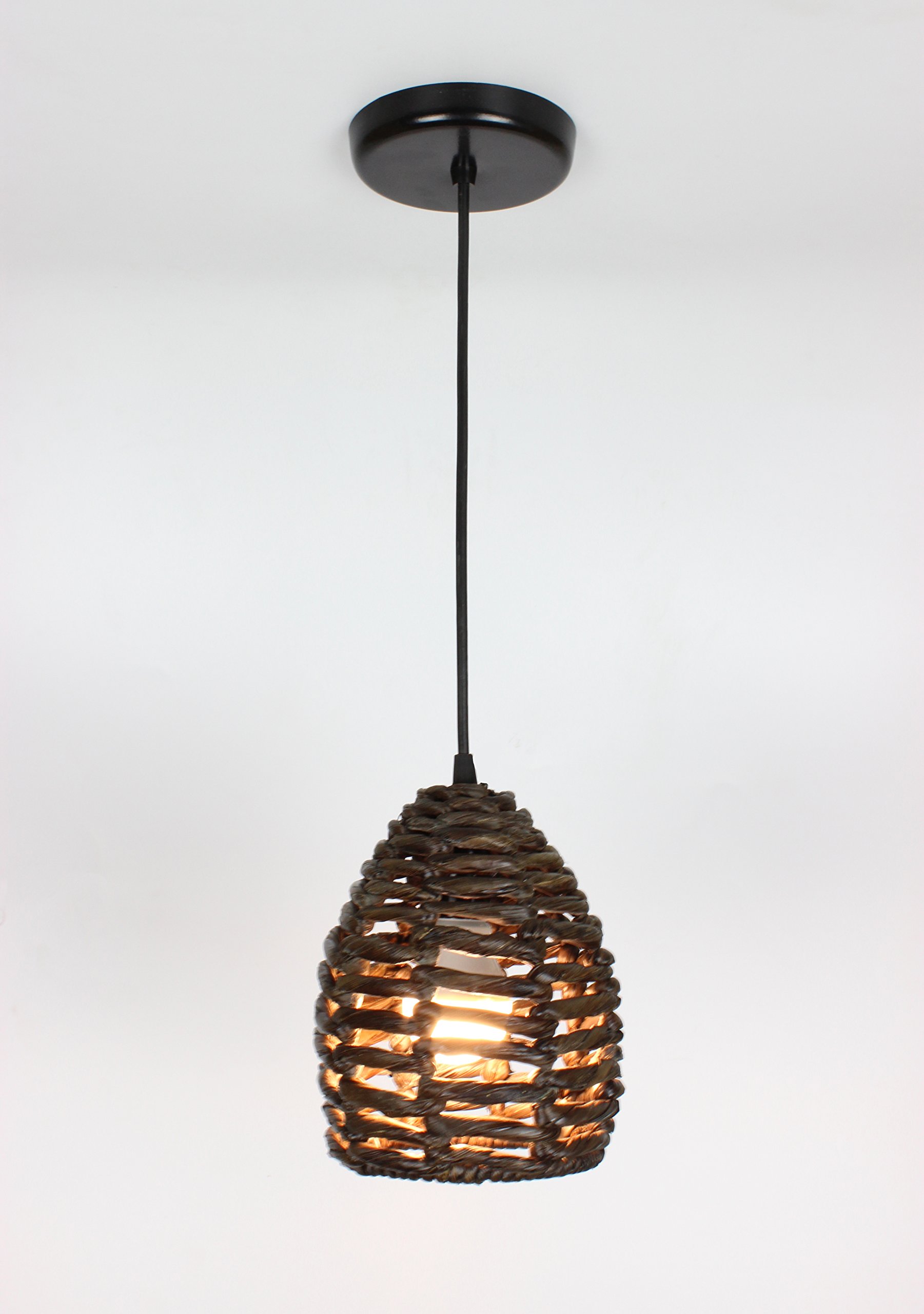 PADS01 Ana Light Tropical Pendant Lamp - Small Brown Rattan Hanging Light Fixture for Boho Bedroom, Patio & Beach House Decor