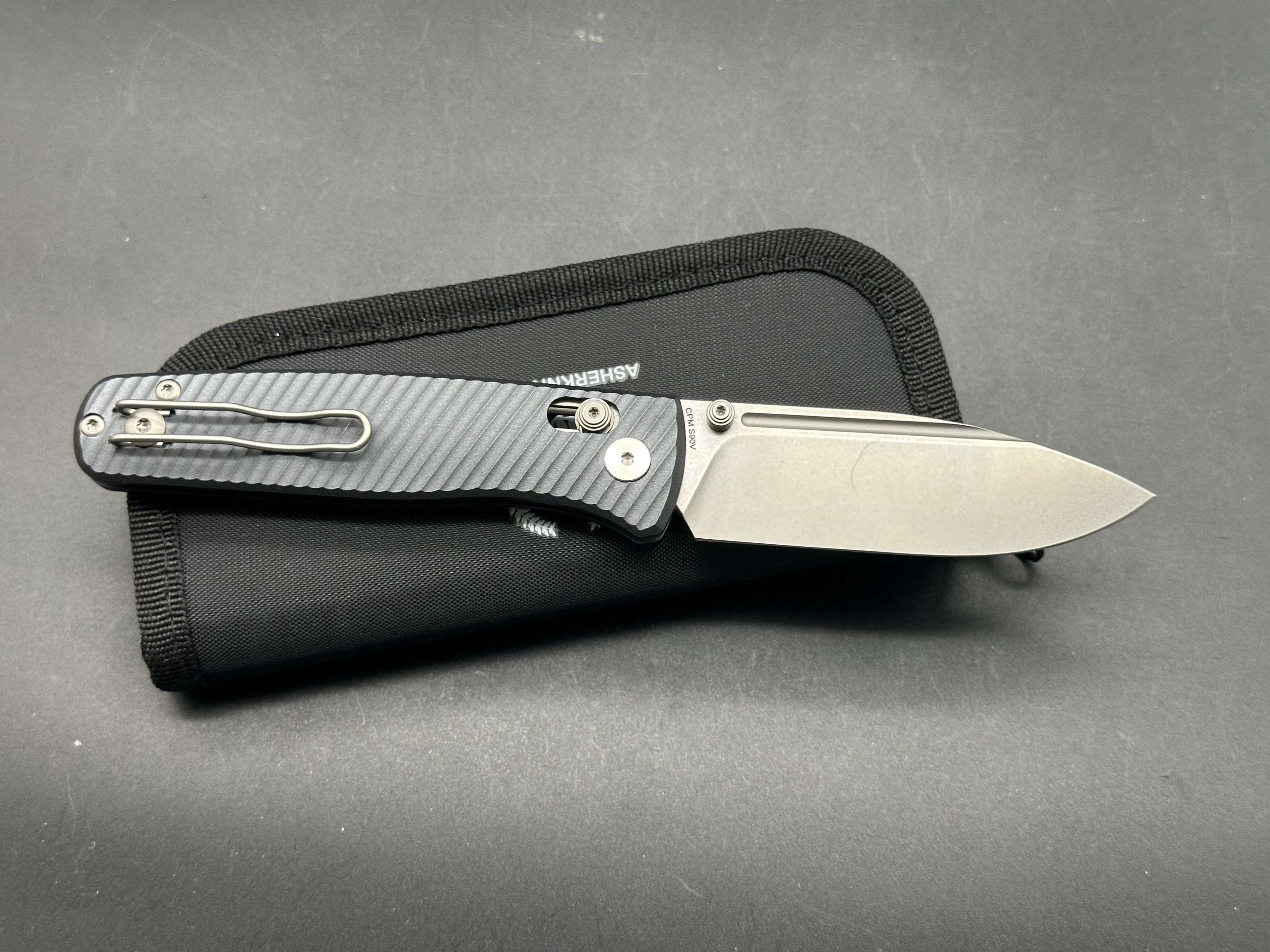 Asher Nomad 3.2 Folding Knife - CPM S90V Stonewash Blade, Blue/Black Aluminum Handle - EDC Pocket Knife for Camping, Hiking & Outdoor Adventures