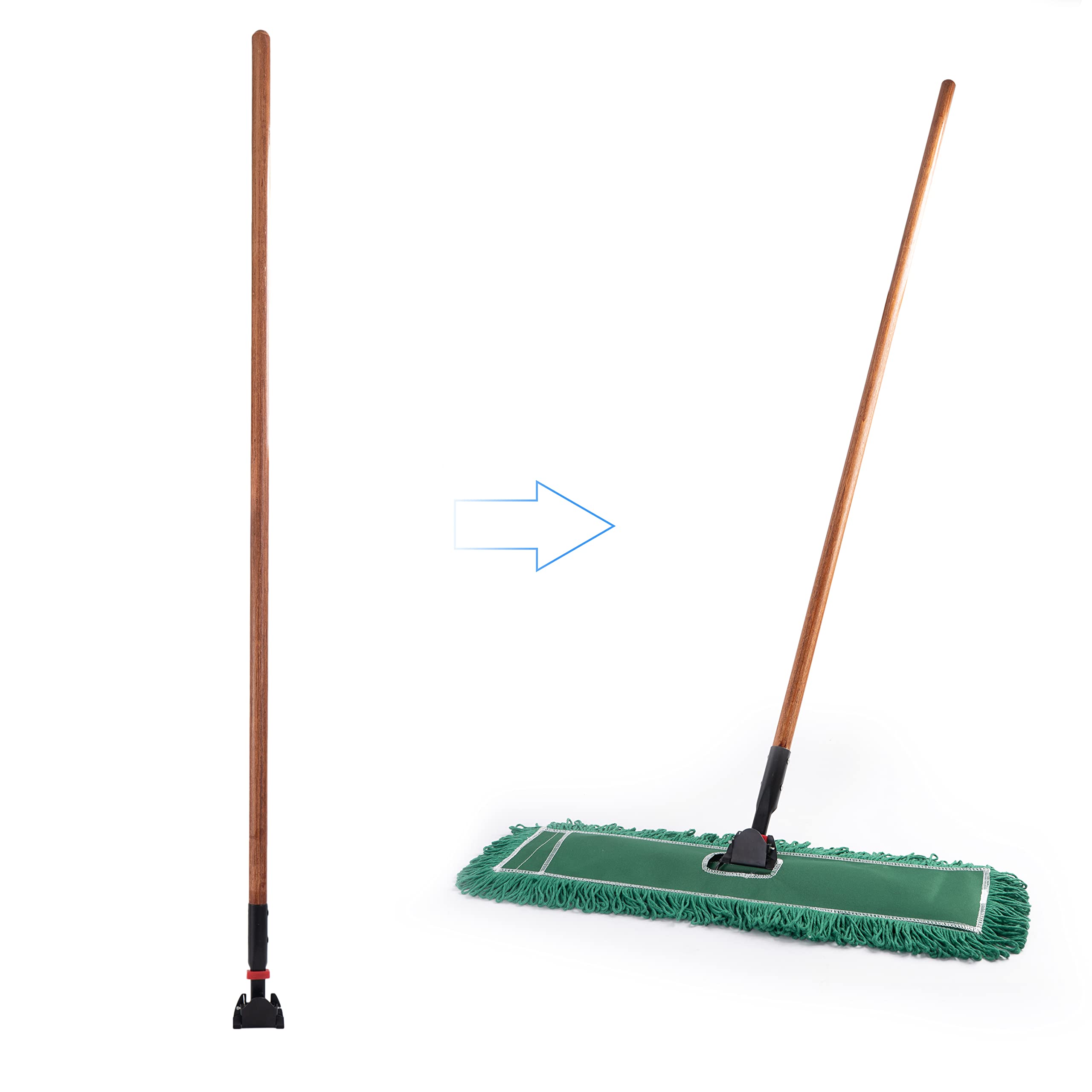 Matthew Commercial Quick-Change Dust Mop Handle with Clip-on Metal Gripper - Heavy Duty Mop Head Replacement Holder - 60 Inch Lacquered Wood (6 Pack, Natural) - Ideal for Janitorial Services, Schools & Office Cleaning