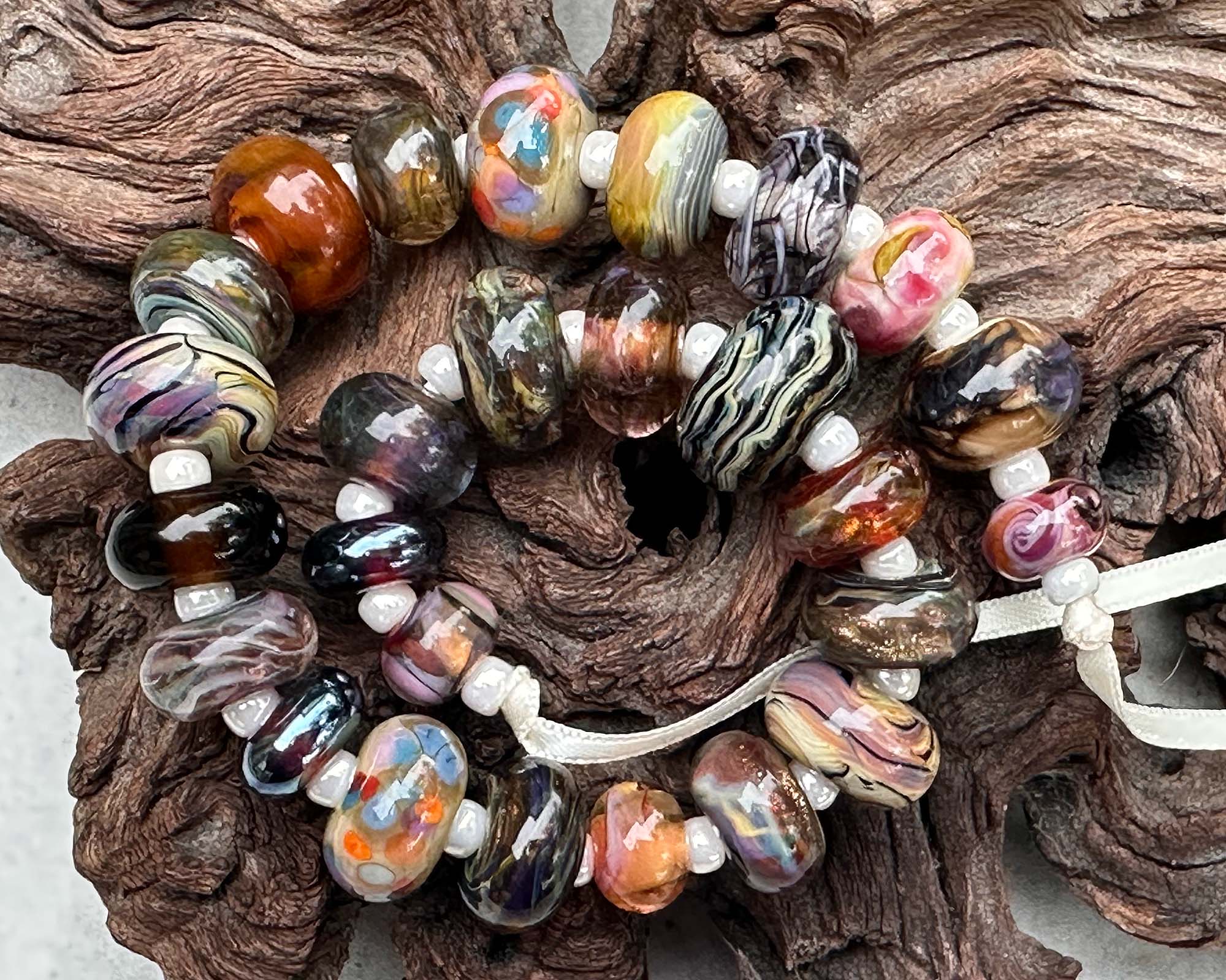 26-Piece Brown Lampwork Glass Beads Set for Jewelry Making - DIY Bracelets, Necklaces & Craft Projects - SRA Certified Artisan Beads