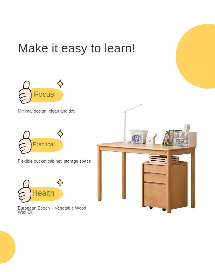 Solid Wood Kids Writing Desk - Beech & Oak Study Table for Children - Perfect for Homework, Drawing & Crafting in Bedroom or Study Room