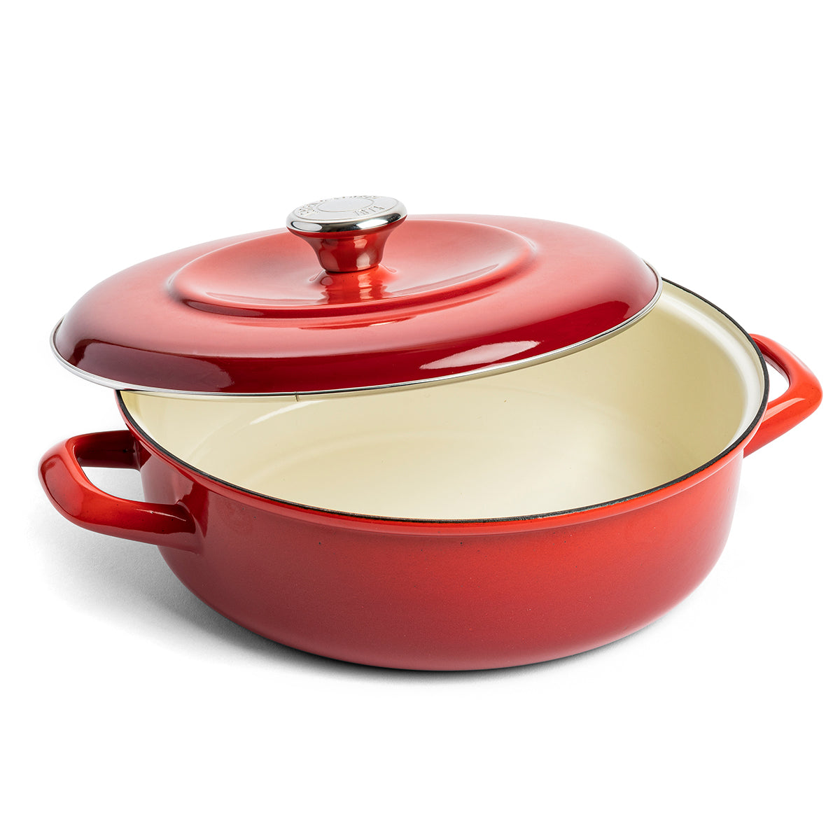 Merten & Storck Enameled Cast Iron Braiser 4 Quart - Foundry Red Dutch Oven for Roasting, Baking & Searing - Perfect for Stovetop, Oven & Camping Cooking