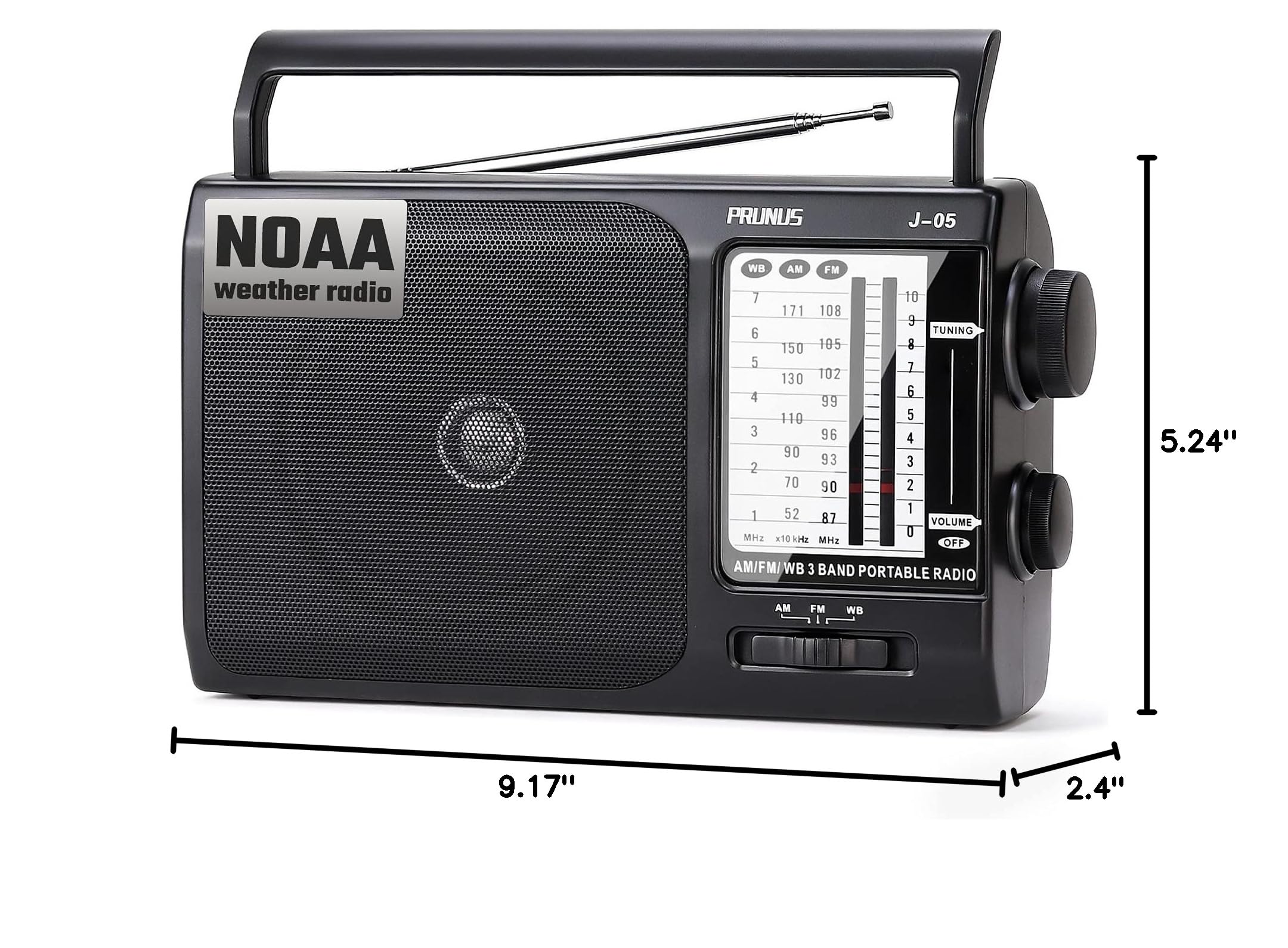 NOAA Weather AM FM Portable Radio with Best Reception - Battery or AC Powered Transistor Radio for Home, Emergency, Camping & Outdoor Use - Includes 3X D Cell Batteries & Wall Plug by PRUNUS