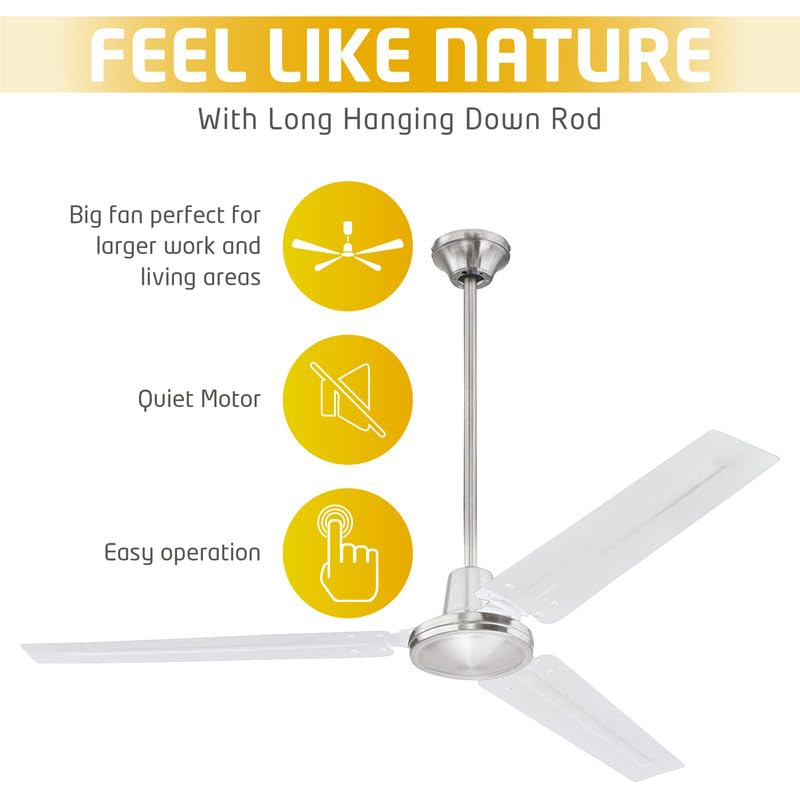 Ciata 2 Pack 56 Inch Industrial Ceiling Fan with Brushed Nickel Steel Blades - Heavy Duty Shop Fan, Commercial Grade Garage Fan for Warehouse, Workshop & Indoor Use