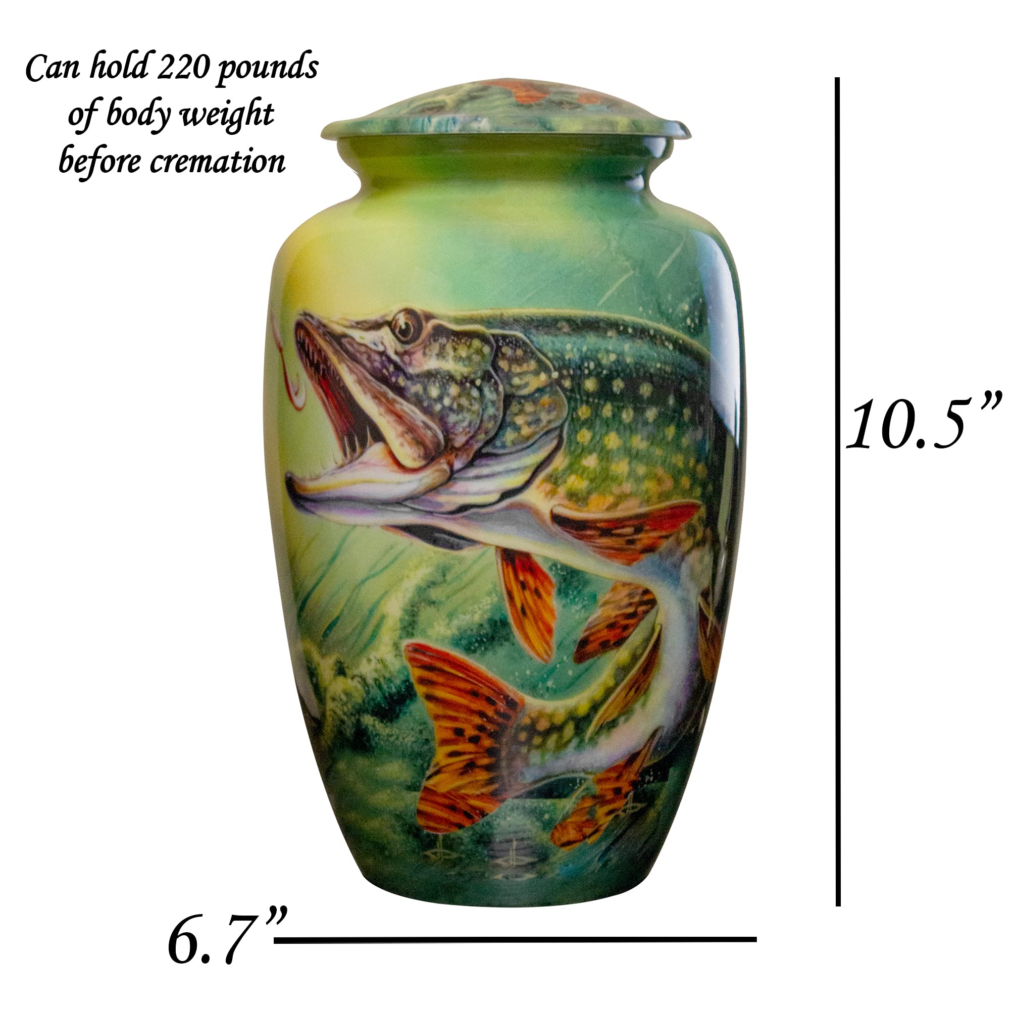 Bass Fish Cremation Urn for Fishermen - Personalized Large Funeral Urn with Keepsake Box & Velvet Bags - Memorial Gift for Anglers & Fishing Enthusiasts