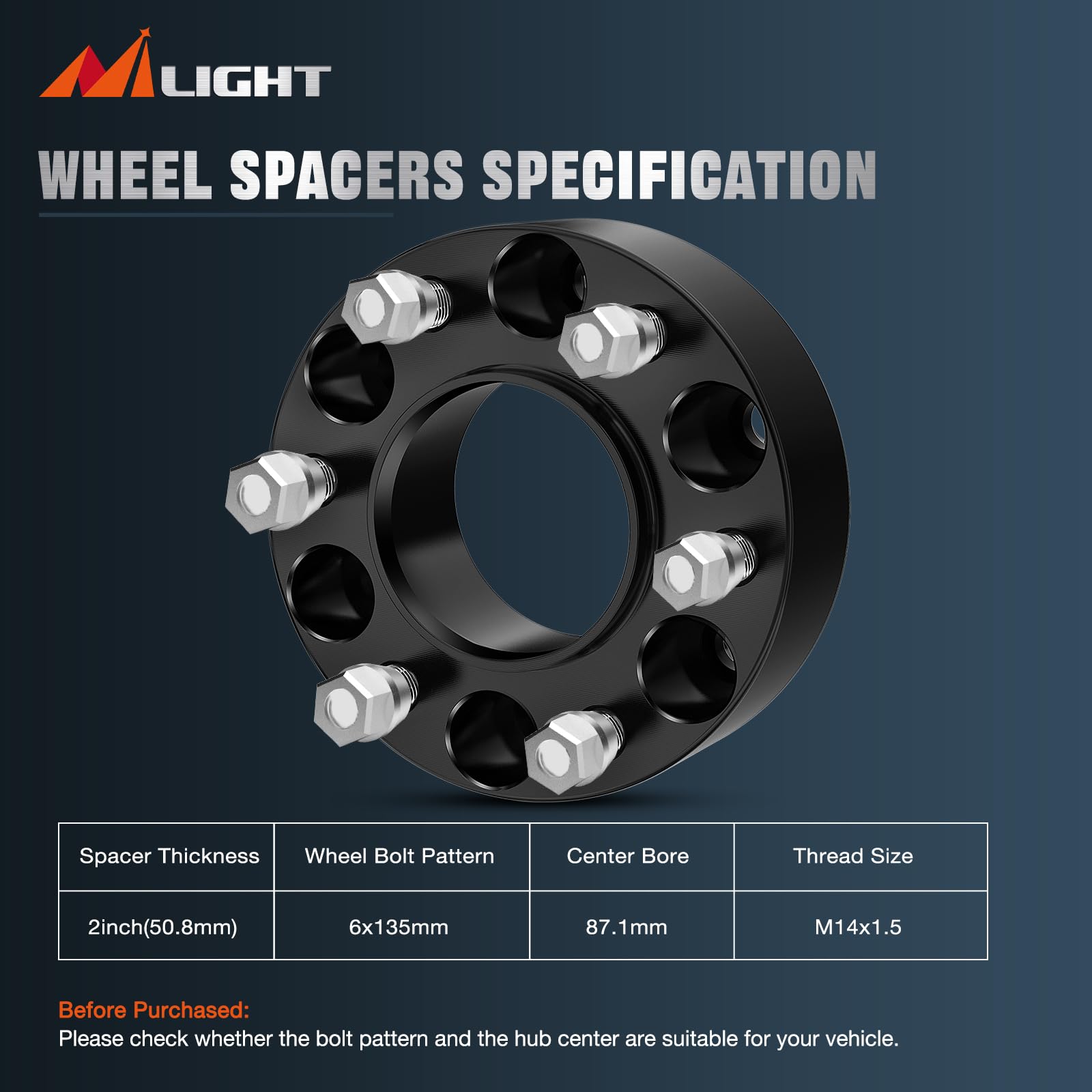 Nilight 2 Inch Wheel Spacers 6x135 for Ford F150 Expedition Navigator 2015-2022 - Hubcentric 87.1mm Bore with M14x1.5 Studs (4PCS) - Off-Road & Truck Customization Upgrade