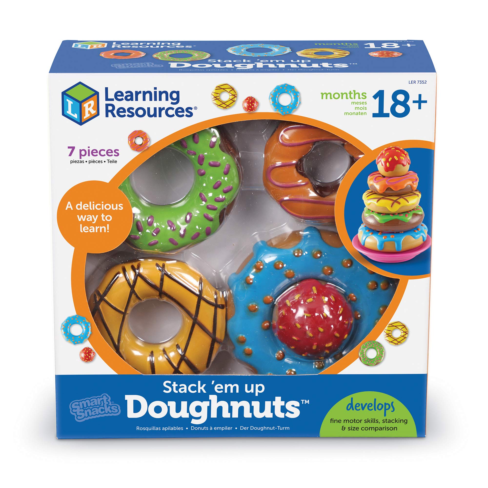 Learning Resources Smart Snacks Stack 'em Up Doughnuts - 7 Piece Counting & Fine Motor Skills Toy Set for Toddlers Ages 18+ Months | Educational Donut Stacking Game for Preschool Learning & Playtime Fun