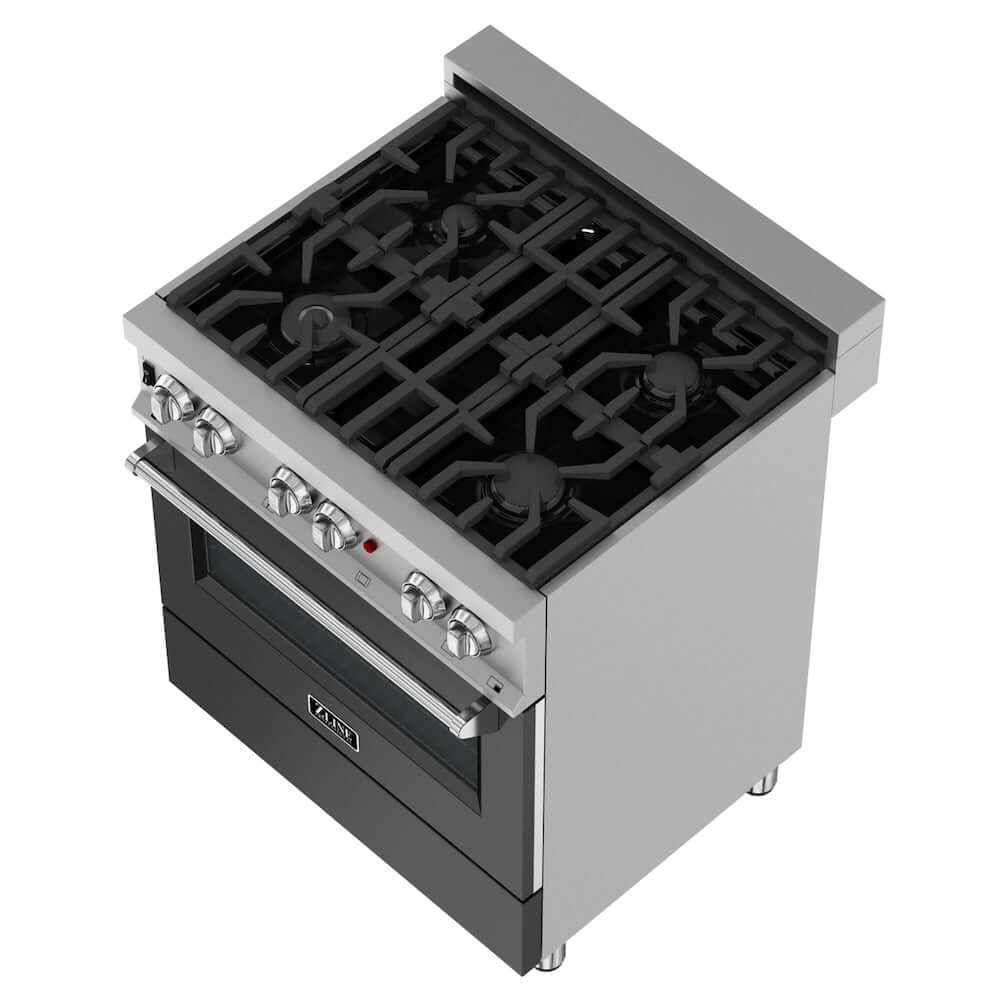 ZLINE 30 Inch 4.0 cu ft Dual Fuel Range - 4 Burner Gas Cooktop & Electric Convection Oven - Satin Stainless Steel with Black Matte Door (RAS BLM 30) - Perfect for Modern Kitchens & Professional Cooking