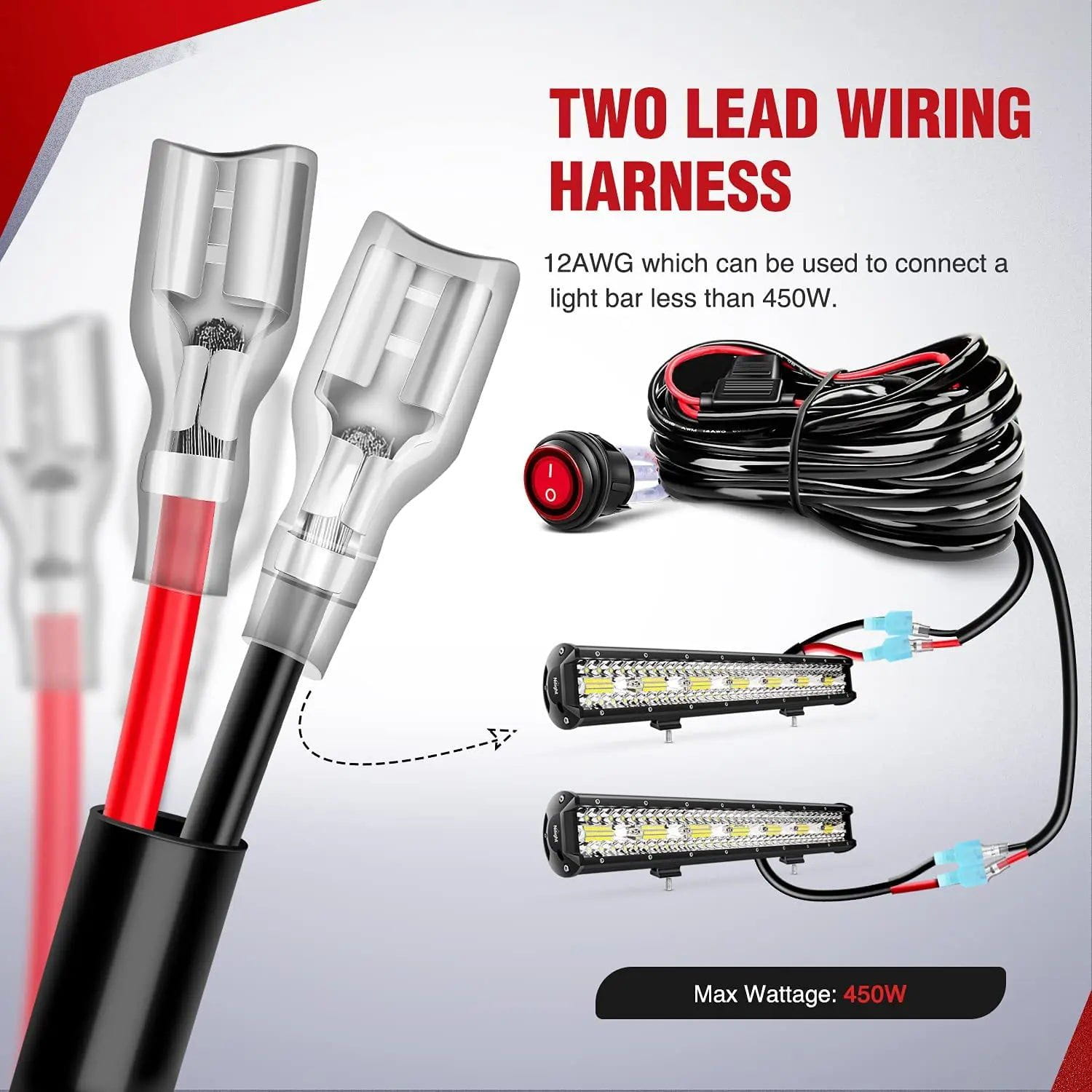 12AWG Wire Harness Kit with 12V 3-Pin Switch, 3 Fuses & 4 Spade Connectors - Perfect for Automotive, Marine, and DIY Electrical Projects