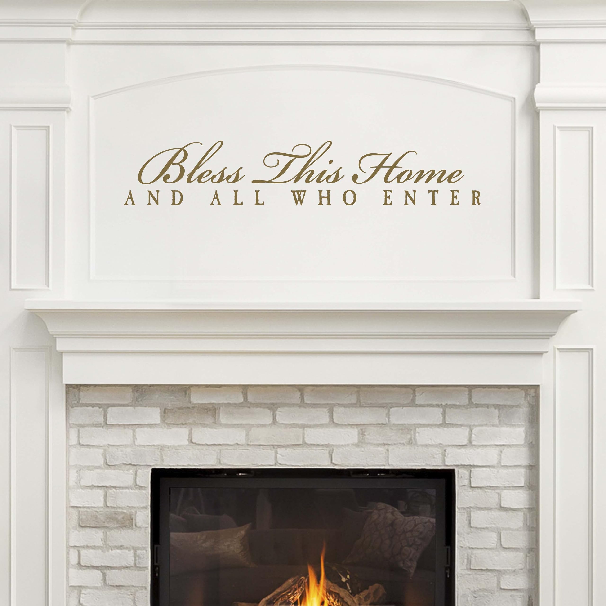 Bless This Home and All Who Enter Wall Decal - Gold Vinyl Wall Sticker for Living Room Decor, Bedroom, Nursery & Entryway - Removable Home Blessing Quote Decoration