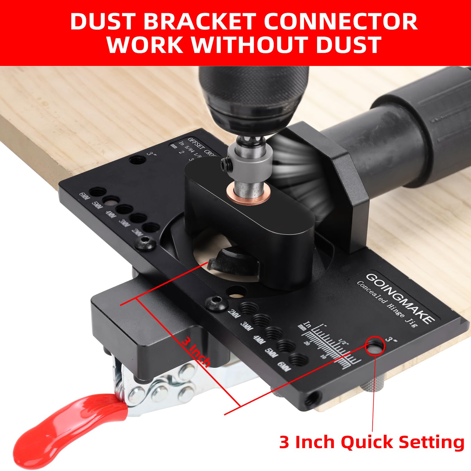 35mm Concealed Door Hinge Jig with Quick Clamp & Dust Vacuum Adapter - Professional Cabinet Hinge Mounting Tool for Woodworking, Perfect for Kitchen Cabinets & Furniture Installation