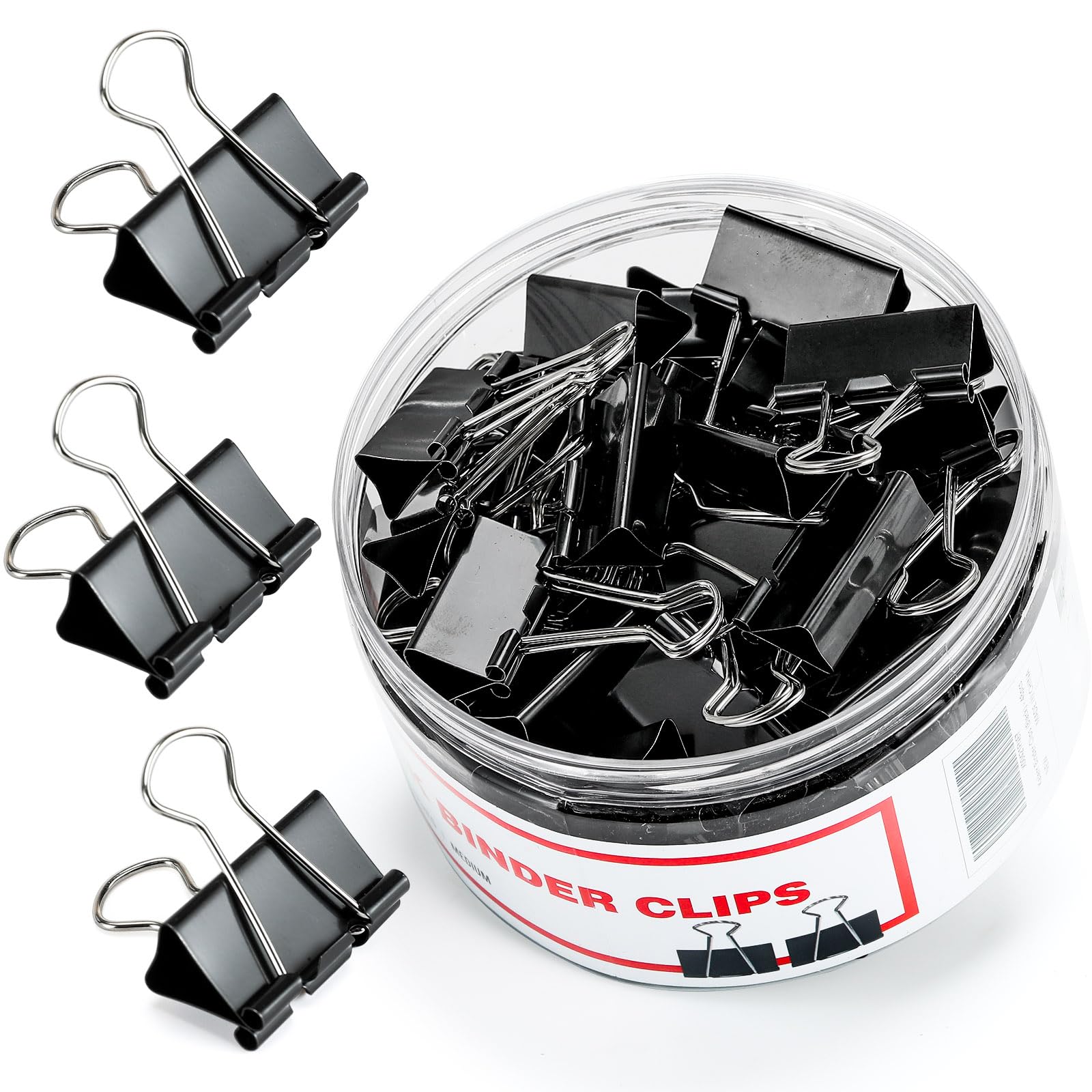 48 Pcs Medium Binder Clips 1.25 Inch - Kalerr Black Paper Clips with Storage Container - Bulk Office Supplies for Organizing Documents at Home, School & Work