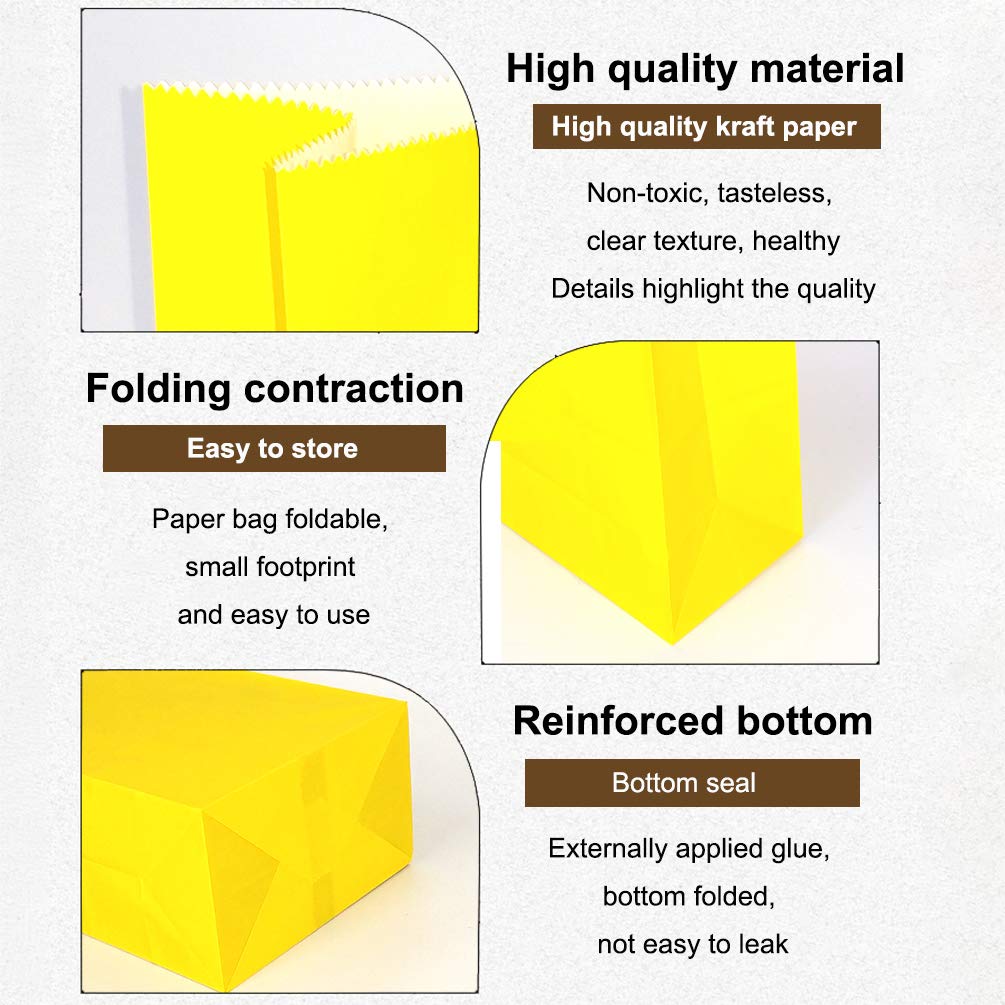 KEYYOOMY Mini Yellow Paper Bags - 100 Count Small Party Favor Bags, 3.5 x 2.4 x 7.1 Inch Lunch Bags for Birthday Favors, Baby Shower, Wedding, Halloween Treats & School Snacks