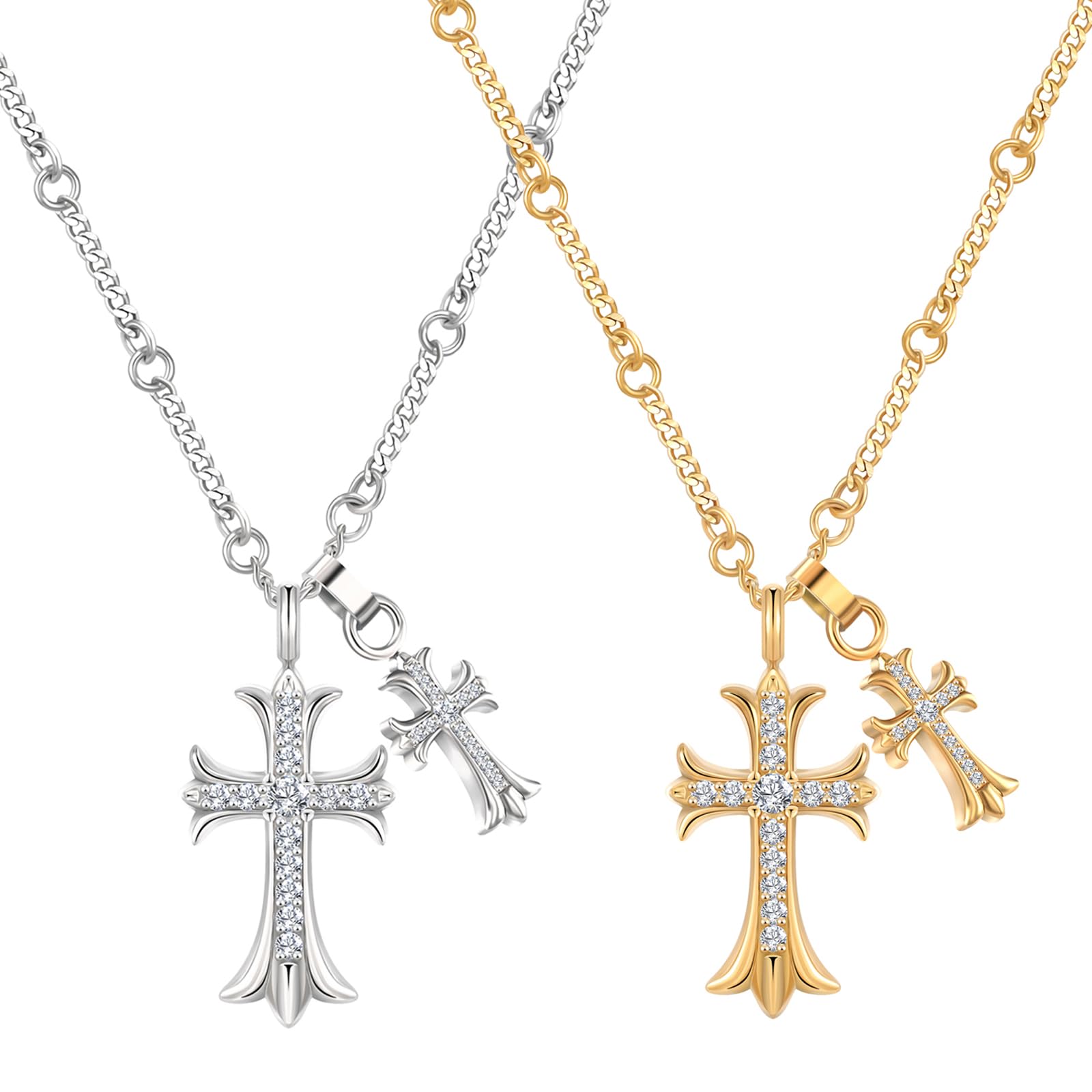 18K Gold Double Cross Necklace for Women & Girls - Trendy Y2K Jewelry Chain for Everyday Wear, Gifts & Layering