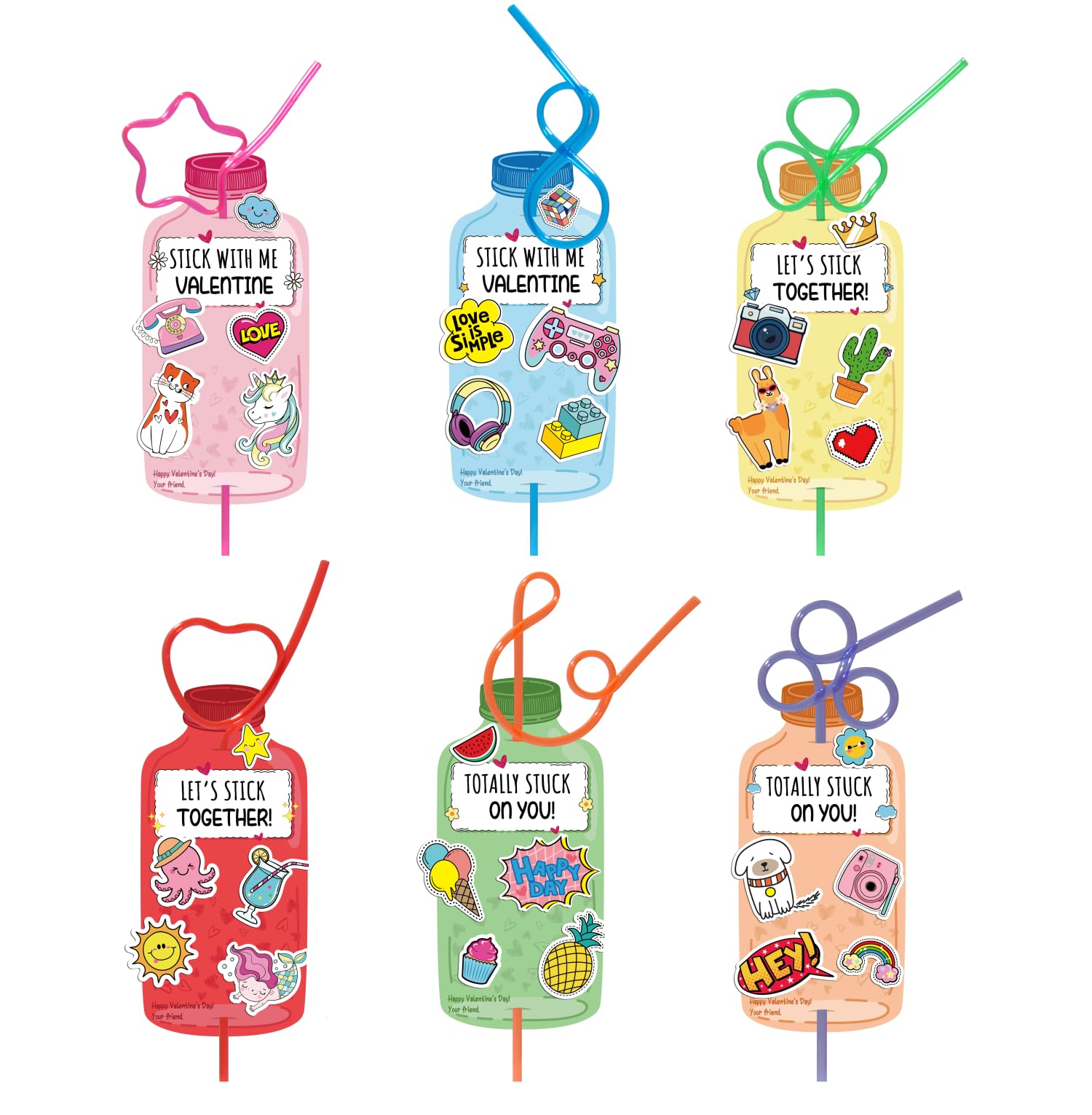 Valentine's Day Cards for Kids - 36 Pack Fun Valentine Cards with Crazy Straws, Perfect for School Classroom Parties, Toy Exchanges & Gifts for Boys and Girls | Great for Valentine's Day Celebrations, Classroom Activities & Friendship Gifts