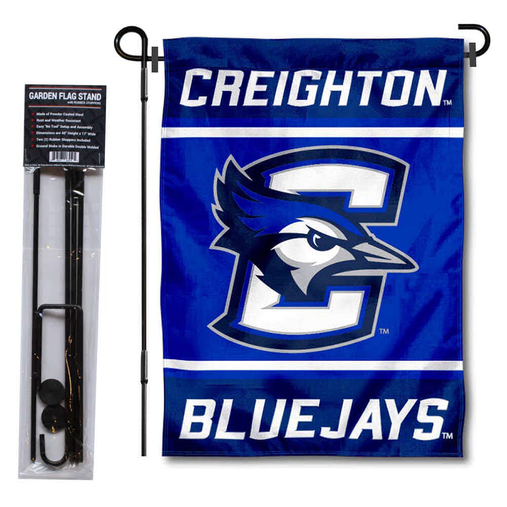 Creighton Bluejays Garden Flag with Stand Holder - College Team Spirit Decoration for Yard, Porch, and Tailgating - Durable Outdoor NCAA Fan Gear