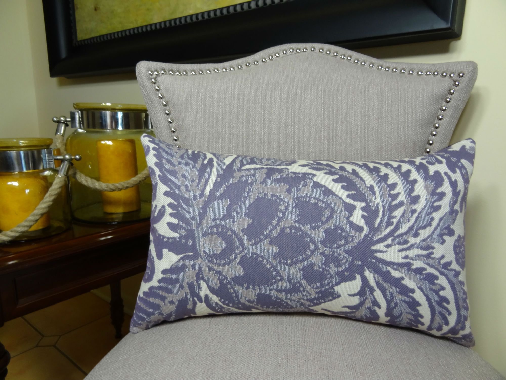 Violet Floral Throw Pillow - Purple & Cream Cotton Decorative Cushion | Handmade in USA | Perfect for Sofa, Bed & Home Decor Accent