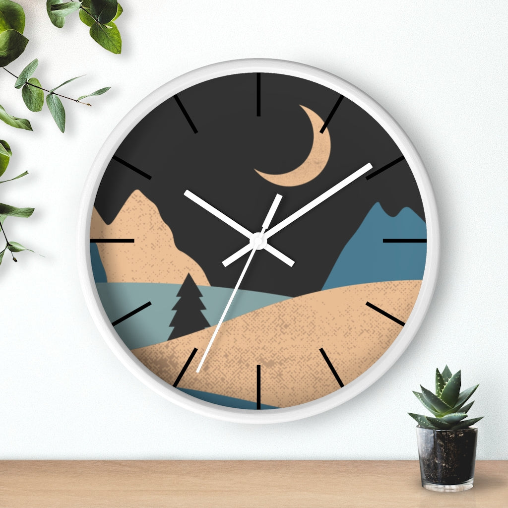 Mountain Night Wooden Wall Clock - Organic Theme Wood & Plexiglass Home Decor - Perfect for Living Room, Bedroom or Office Gift