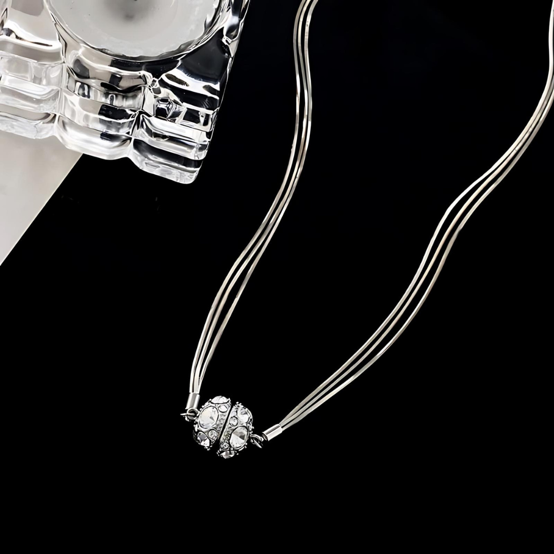 Sparkly Magnetic Ball Multistrand Choker Necklace for Women | Adjustable Magnetic Closure | Elegant Layered Beaded Necklace for Party, Wedding & Evening Wear (Style A8407)
