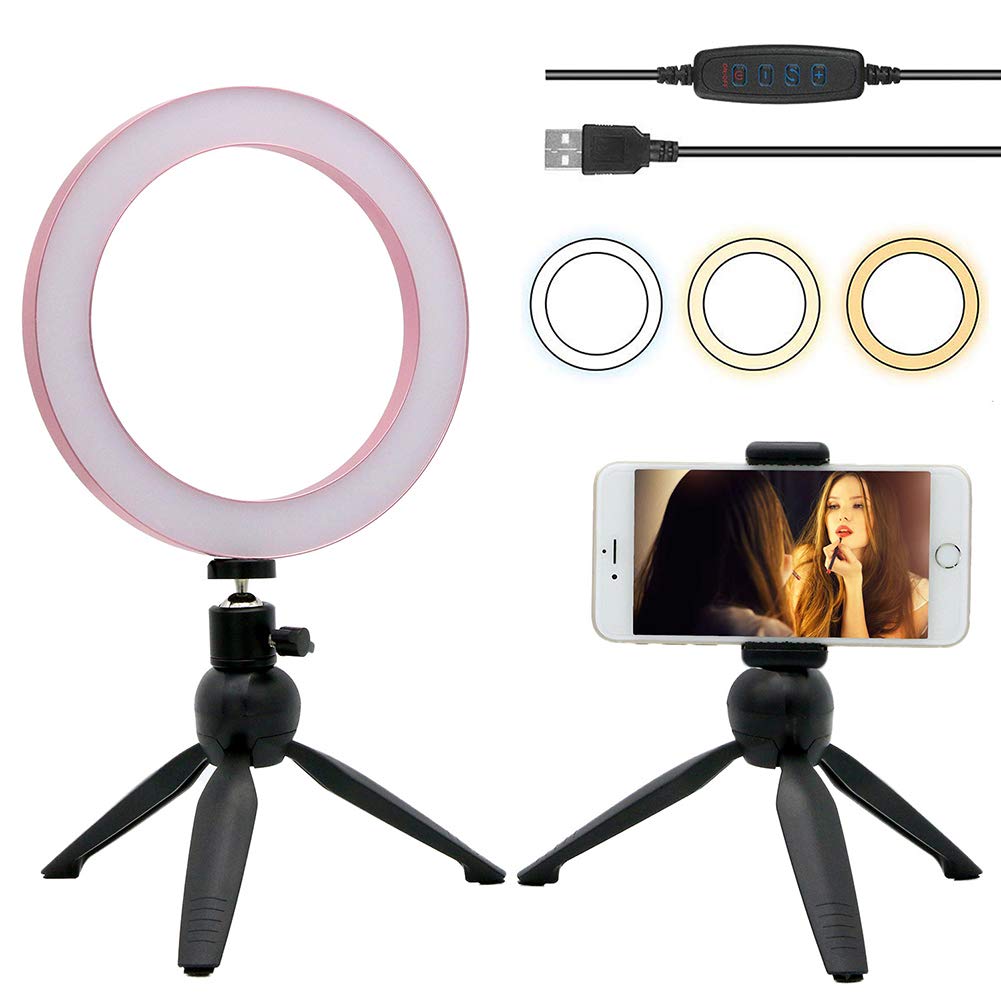 6 Inch Pink LED Ring Light with Tripod - USB Powered Desktop Fill Light for Camera Photography, Makeup, Live Streaming | Perfect for YouTube Videos, TikTok Content Creation & Beauty Selfies
