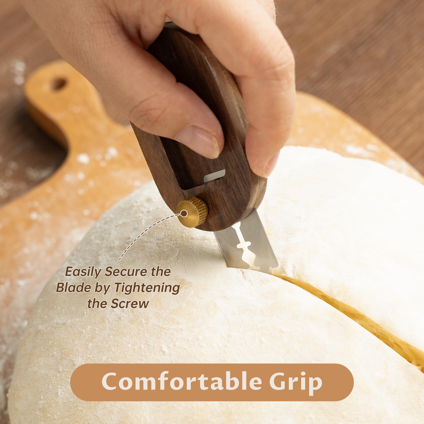 NiHome Bread Lame with Extendable Blade & Magnetic Back - Push-Pull Design for Secure Blade Locking - Walnut Wood Handle for Easy Scoring - Perfect for Sourdough, Baguettes, Pastries & Food Art - Ideal for Home Bakers & Professional Kitchens