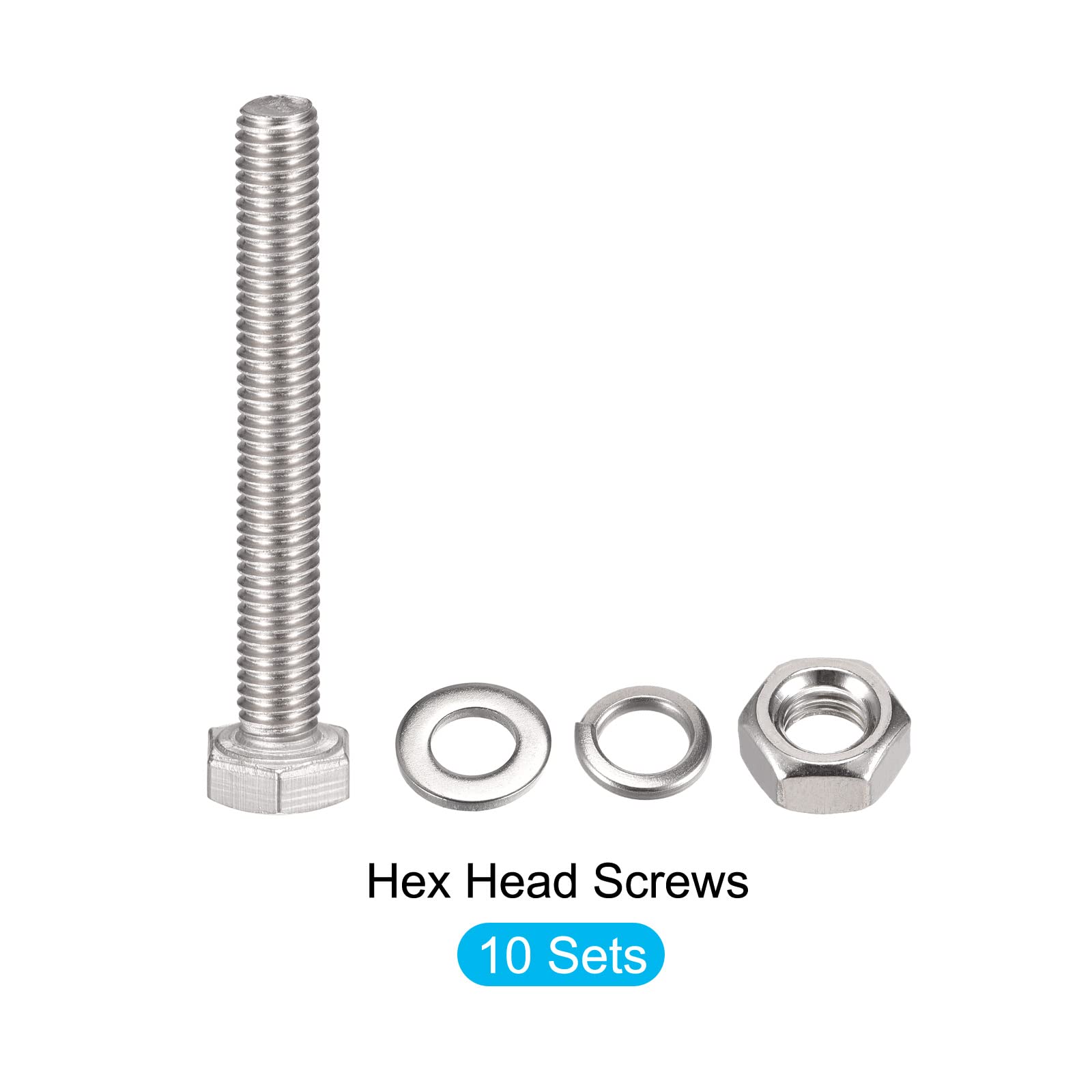 METALLIXITY 304 Stainless Steel M6x50mm Hex Screws Bolts Kit (10 Sets) - for Home Appliance Repair