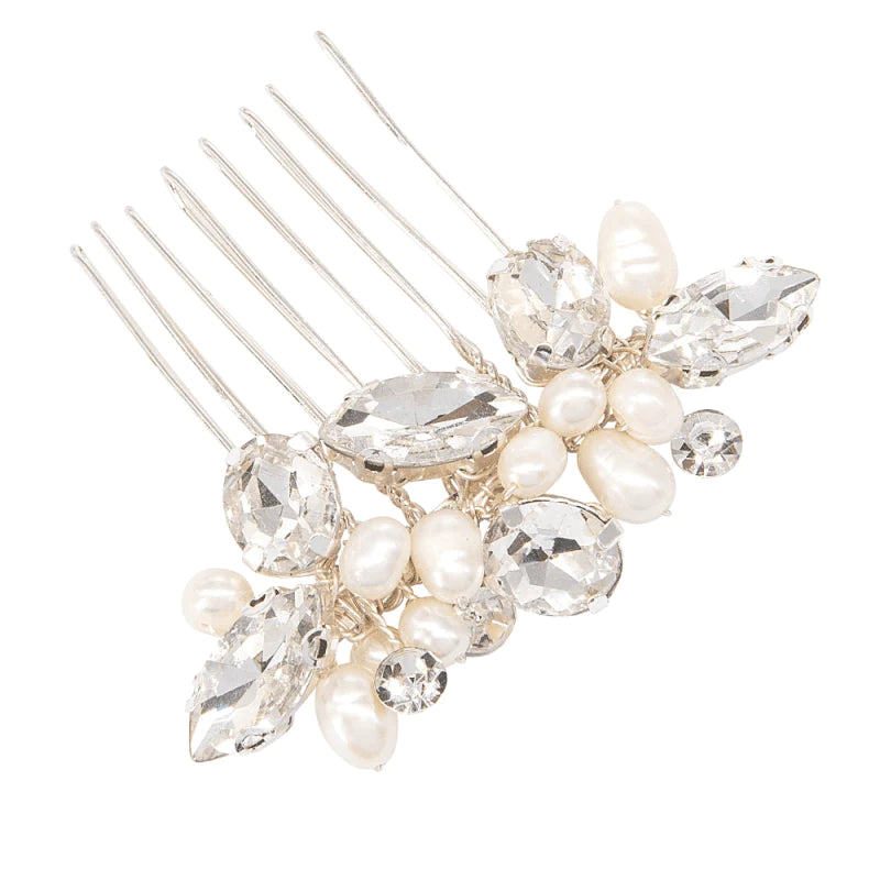Elegant Silver Bridal Hair Comb with Crystal & Pearls - A7783 | Perfect for Weddings, Prom, and Special Occasions